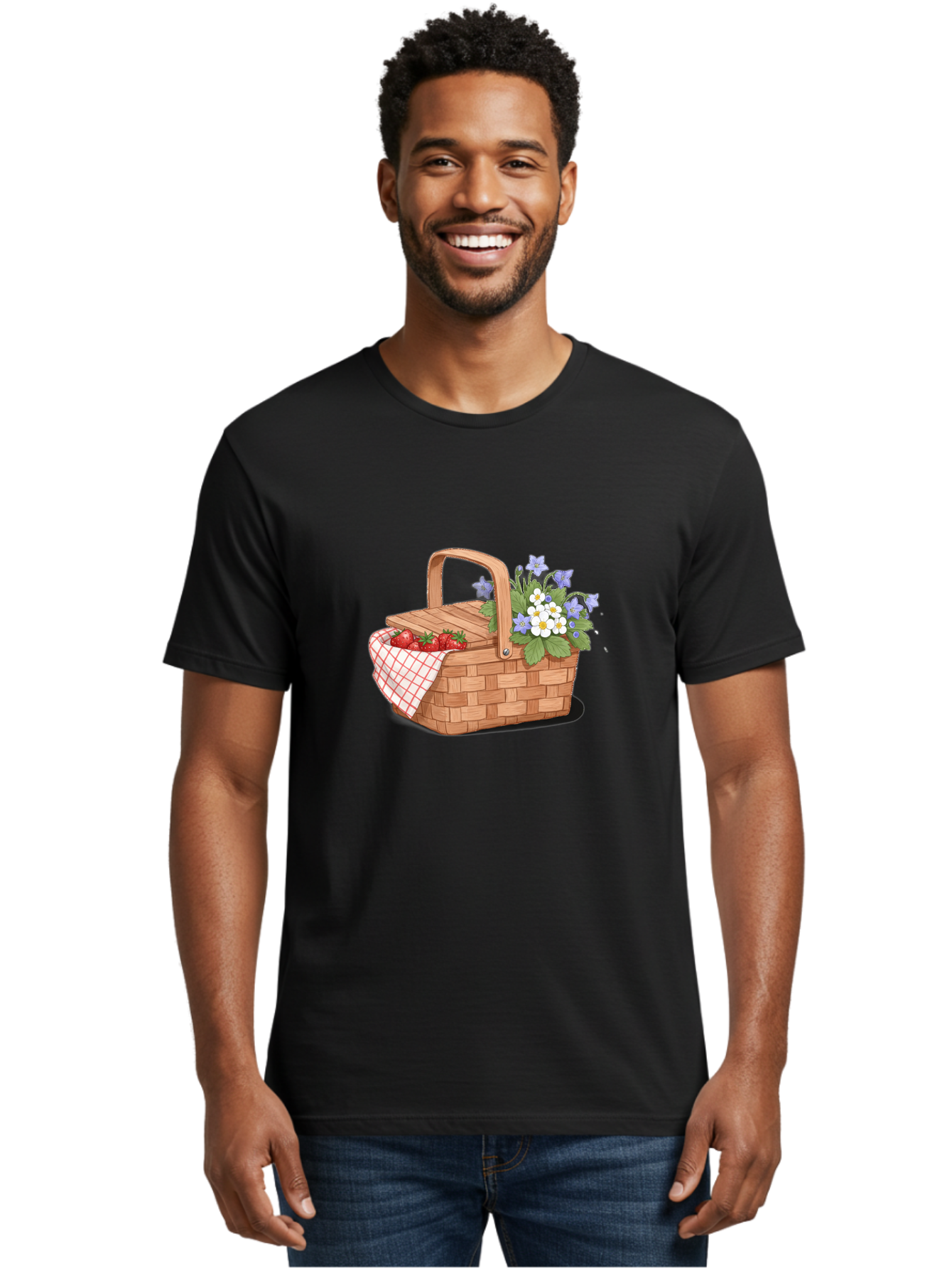 Picnic-Basket-1 Men'S Graphic Tee, 100% Cotton, Comfortable Casual Summer Wear, Machine Washable, Vintage Camera, Old Camera, Antique Camera, Black Camera, Classic Photography, Photography Equipment, Nostalgic Device, Film Camera, Camera Art Baj160