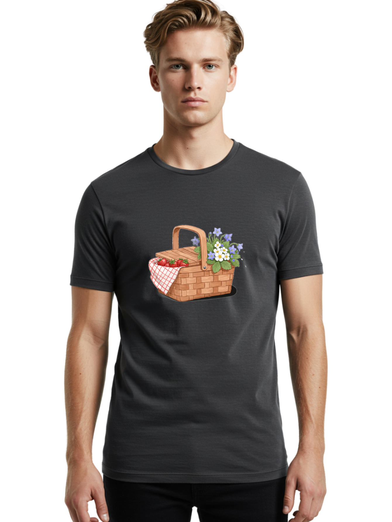 Picnic-Basket-1 Men'S Graphic Tee, 100% Cotton, Comfortable Casual Summer Wear, Machine Washable, Vintage Camera, Old Camera, Antique Camera, Black Camera, Classic Photography, Photography Equipment, Nostalgic Device, Film Camera, Camera Art Baj160