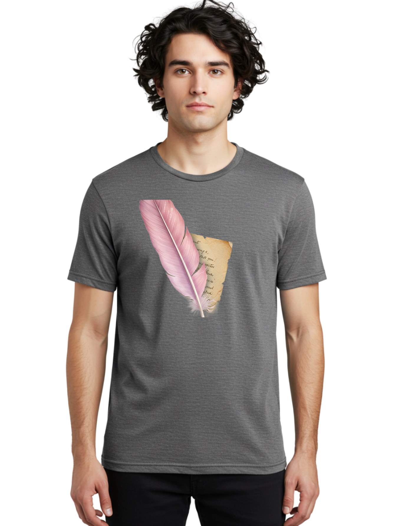 Pink-Feather-Quill-Pen Men'S Graphic Tee, 100% Cotton, Comfortable Casual Summer Wear, Machine Washable, Vintage Camera, Old Camera, Antique Camera, Black Camera, Classic Photography, Photography Equipment, Nostalgic Device, Film Camera, Baj173