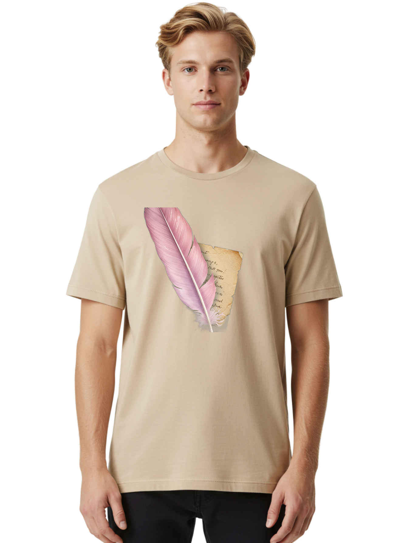 Pink-Feather-Quill-Pen Men'S Graphic Tee, 100% Cotton, Comfortable Casual Summer Wear, Machine Washable, Vintage Camera, Old Camera, Antique Camera, Black Camera, Classic Photography, Photography Equipment, Nostalgic Device, Film Camera, Baj173