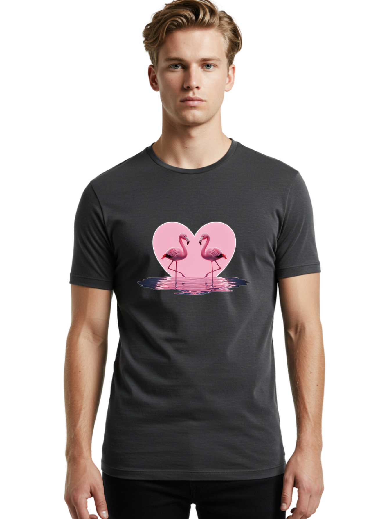 Pink-Flamingos-Heart-2 Men'S Graphic Tee, 100% Cotton, Comfortable Casual Summer Wear, Machine Washable, Vintage Camera, Old Camera, Antique Camera, Black Camera, Classic Photography, Photography Equipment, Nostalgic Device, Film Camera, Baj186