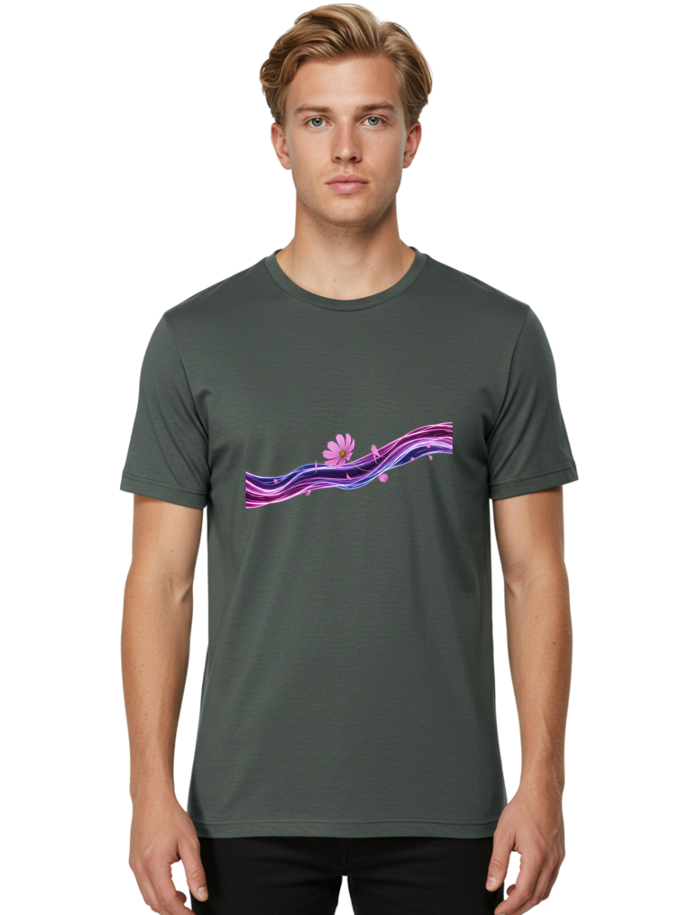 Pink-Fluid-Flower Men'S Graphic Tee, 100% Cotton, Comfortable Casual Summer Wear, Machine Washable, Vintage Camera, Old Camera, Antique Camera, Black Camera, Classic Photography, Photography Equipment, Nostalgic Device, Film Camera, Camera Art Baj194