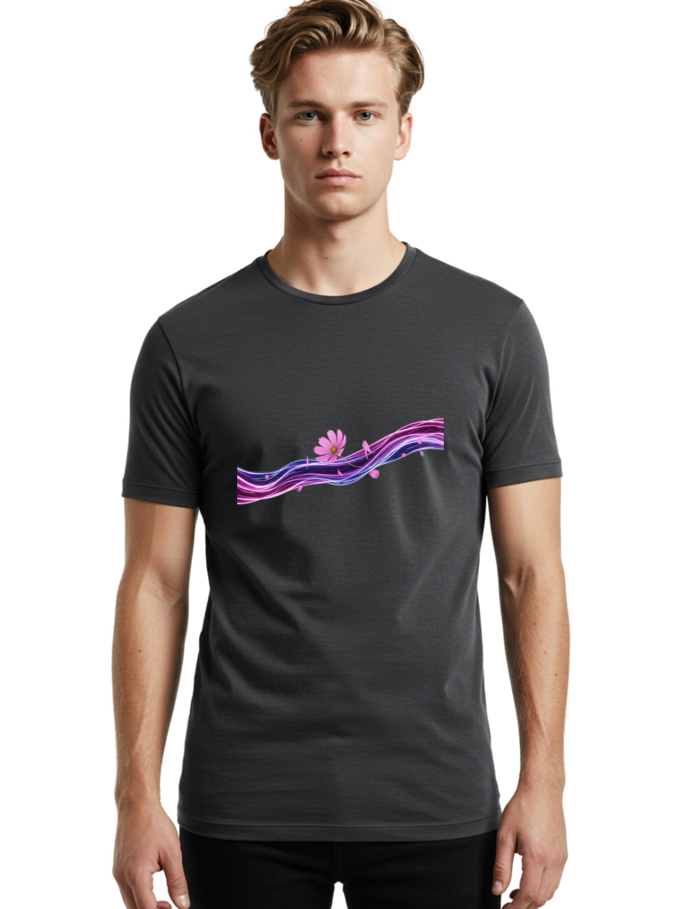 Pink-Fluid-Flower Men'S Graphic Tee, 100% Cotton, Comfortable Casual Summer Wear, Machine Washable, Vintage Camera, Old Camera, Antique Camera, Black Camera, Classic Photography, Photography Equipment, Nostalgic Device, Film Camera, Camera Art Baj194