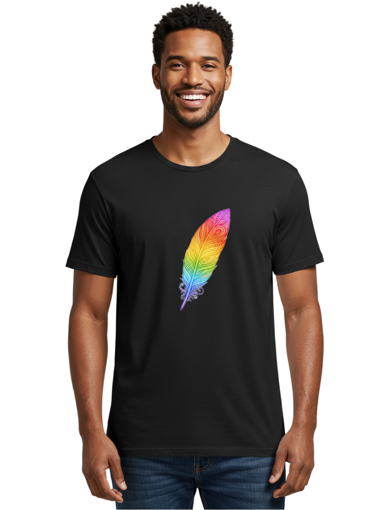 Rainbow-Feather-1 Men'S Graphic Tee, 100% Cotton, Comfortable Casual Summer Wear, Machine Washable, Vintage Camera, Old Camera, Antique Camera, Black Camera, Classic Photography, Photography Equipment, Nostalgic Device, Film Camera, Camera Art Baj217