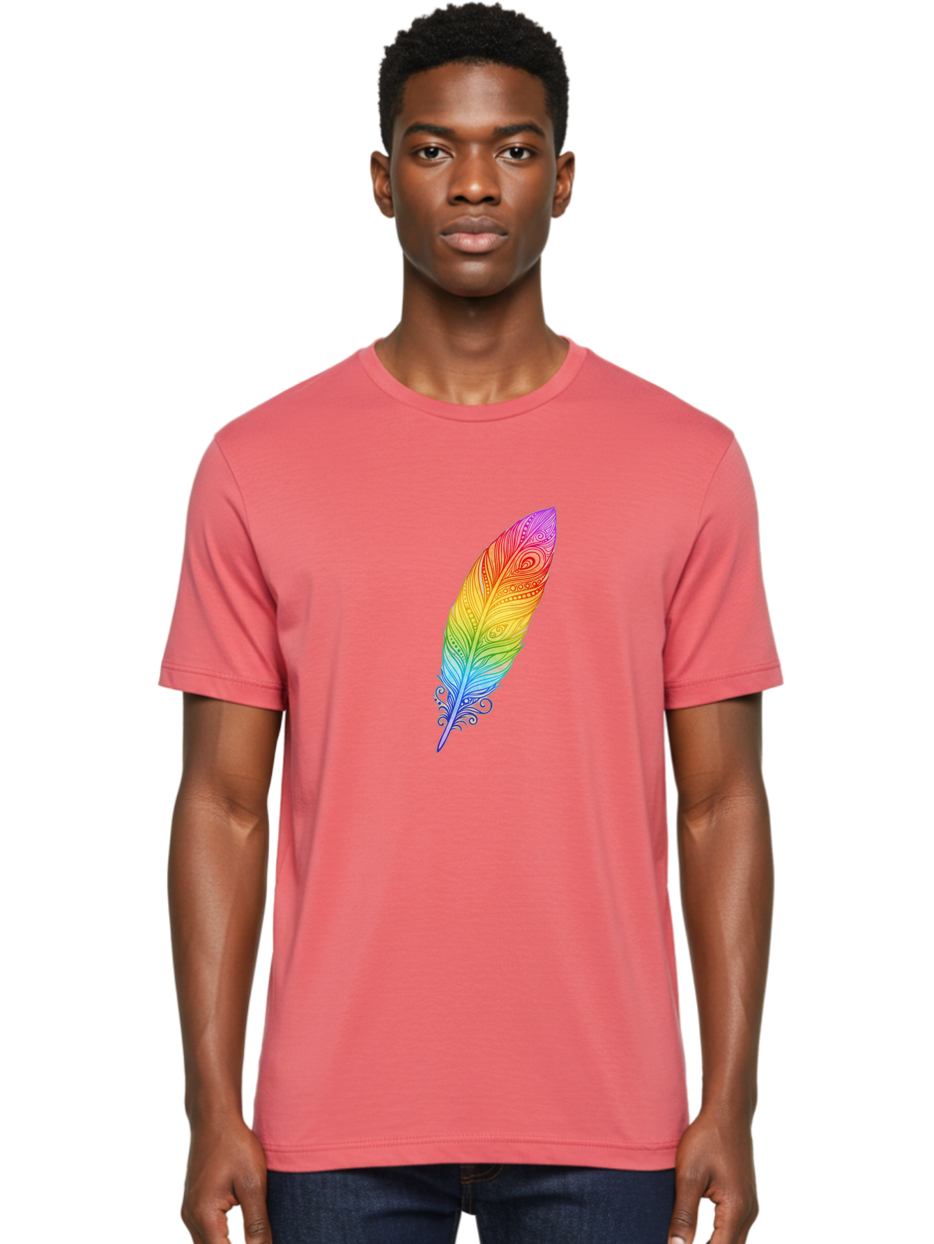 Rainbow-Feather-1 Men'S Graphic Tee, 100% Cotton, Comfortable Casual Summer Wear, Machine Washable, Vintage Camera, Old Camera, Antique Camera, Black Camera, Classic Photography, Photography Equipment, Nostalgic Device, Film Camera, Camera Art Baj217
