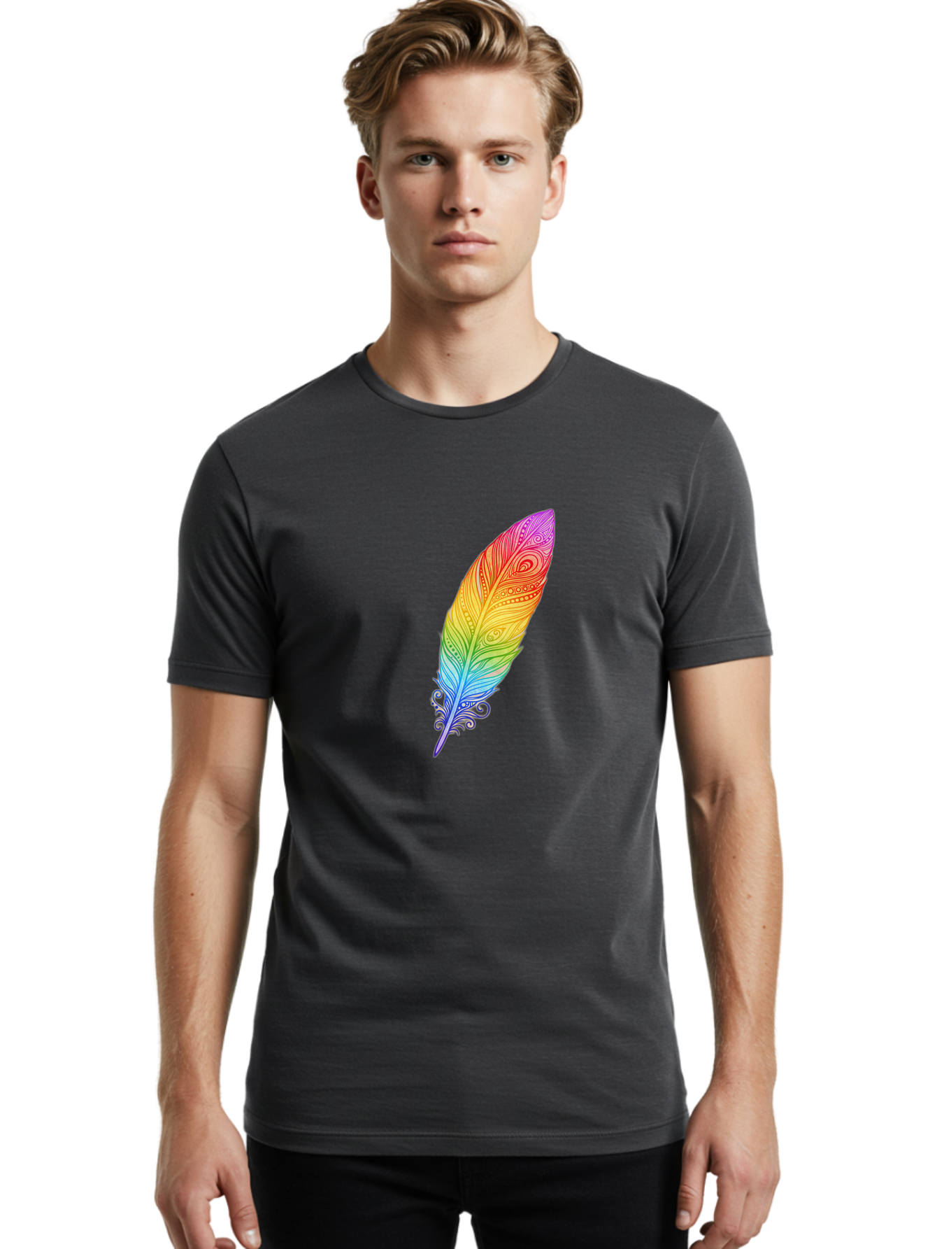 Rainbow-Feather-1 Men'S Graphic Tee, 100% Cotton, Comfortable Casual Summer Wear, Machine Washable, Vintage Camera, Old Camera, Antique Camera, Black Camera, Classic Photography, Photography Equipment, Nostalgic Device, Film Camera, Camera Art Baj217