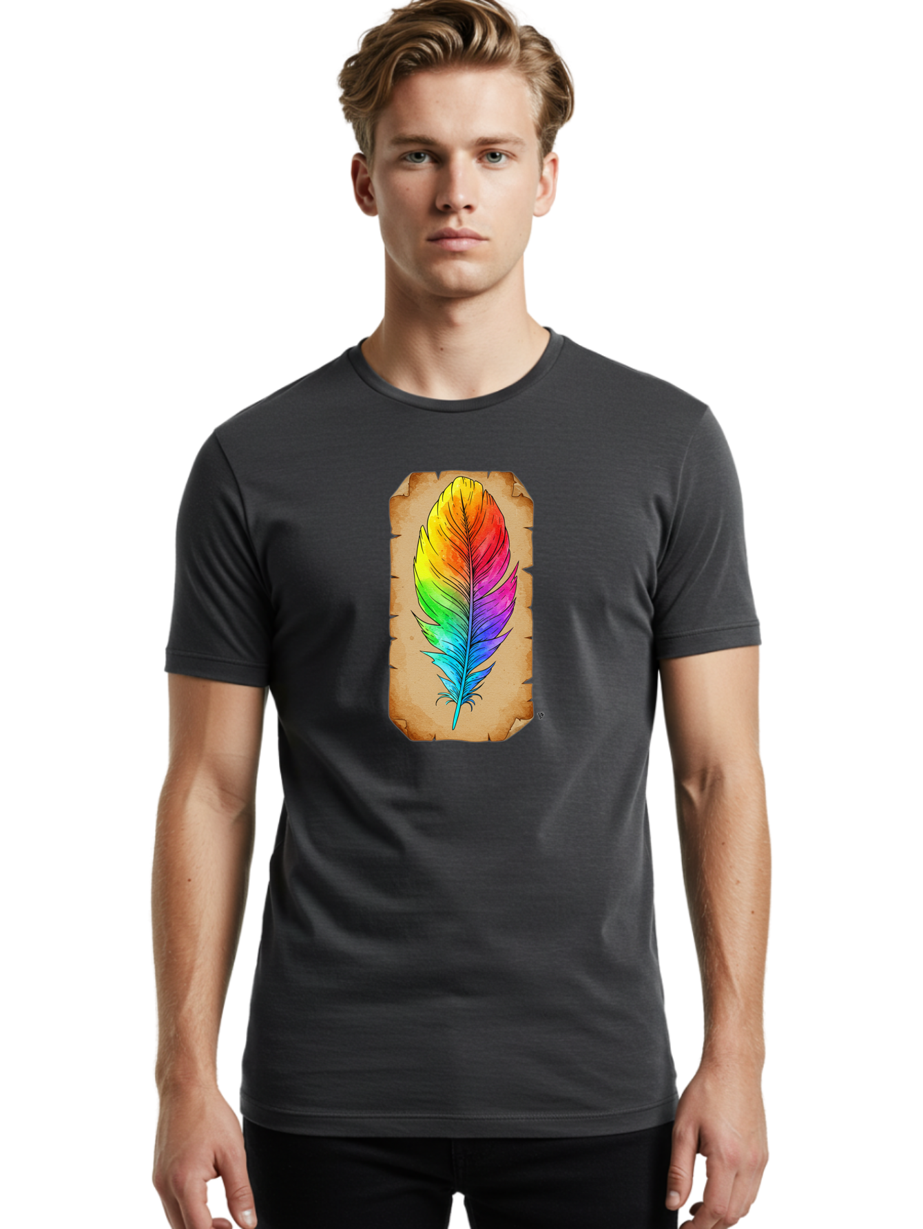 Rainbow-Feather-7 Men'S Graphic Tee, 100% Cotton, Comfortable Casual Summer Wear, Machine Washable, Vintage Camera, Old Camera, Antique Camera, Black Camera, Classic Photography, Photography Equipment, Nostalgic Device, Film Camera, Camera Art Baj230