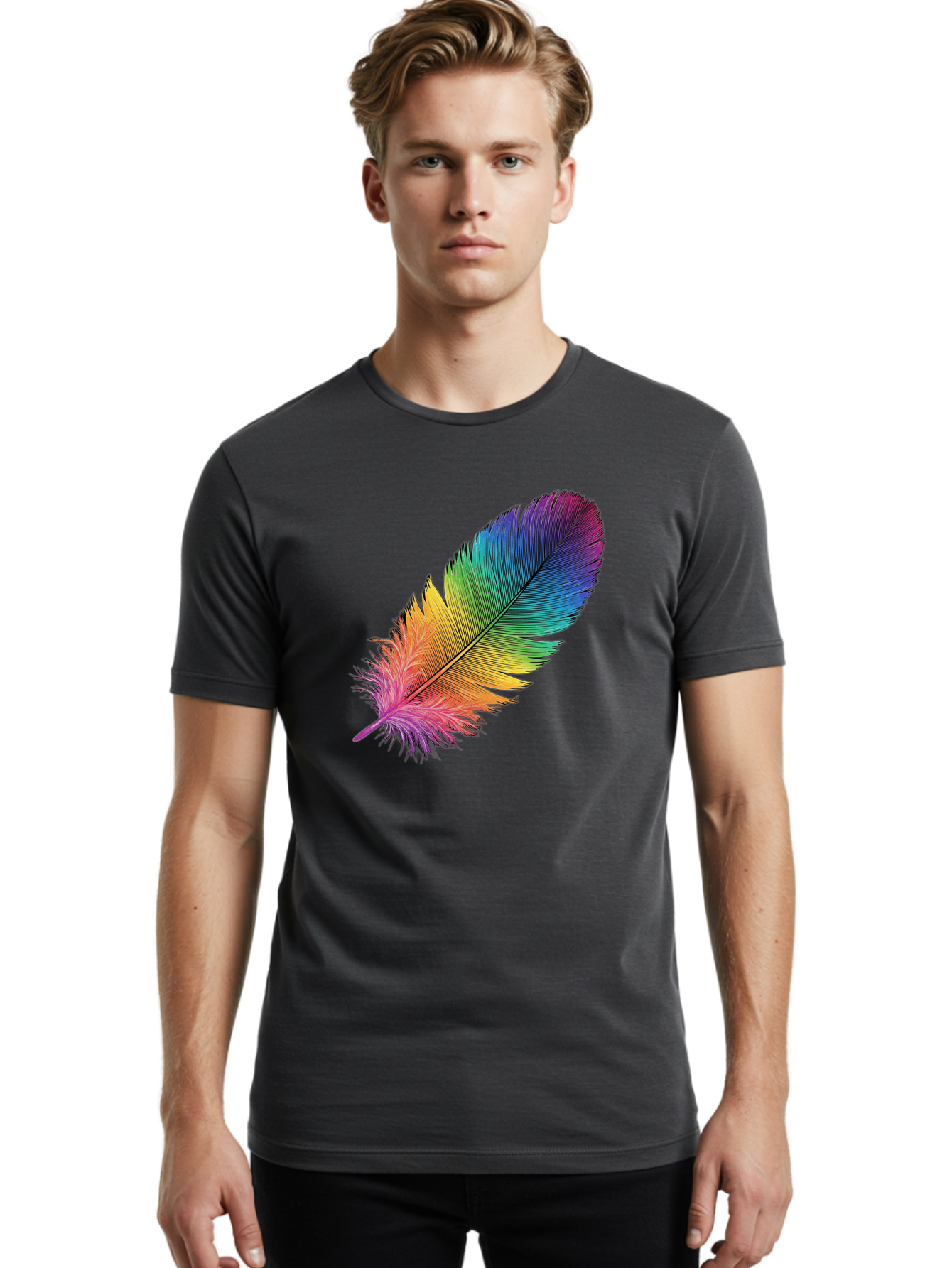 Rainbow-Feather-9 Men'S Graphic Tee, 100% Cotton, Comfortable Casual Summer Wear, Machine Washable, Vintage Camera, Old Camera, Antique Camera, Black Camera, Classic Photography, Photography Equipment, Nostalgic Device, Film Camera, Camera Art Baj232