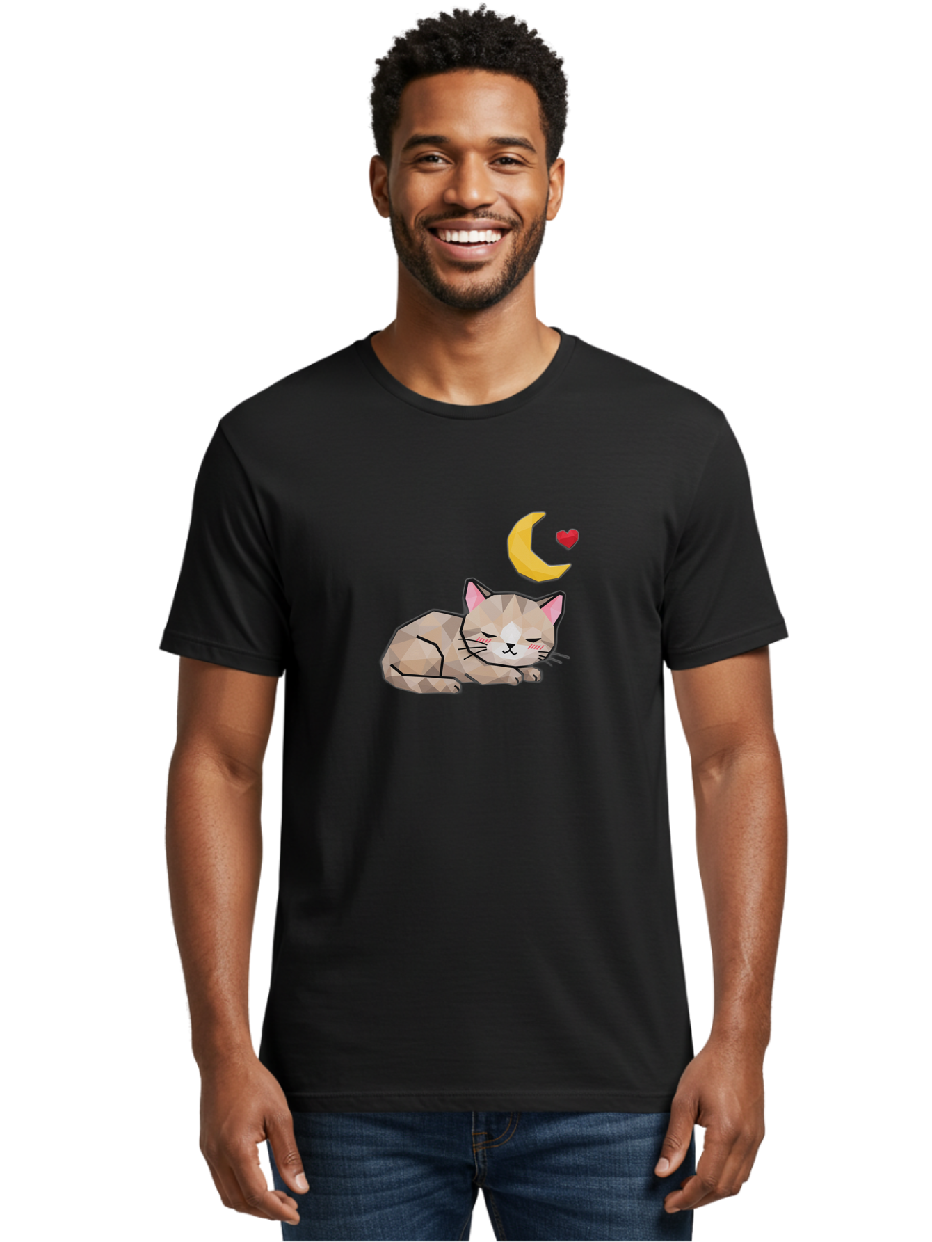 Sleeping-Cat-With-Moon-And-Heart Men'S Graphic Tee, 100% Cotton, Comfortable Casual Summer Wear, Machine Washable, Vintage Camera, Old Camera, Antique Camera, Black Camera, Classic Photography, Photography Equipment, Nostalgic Device, Baj250