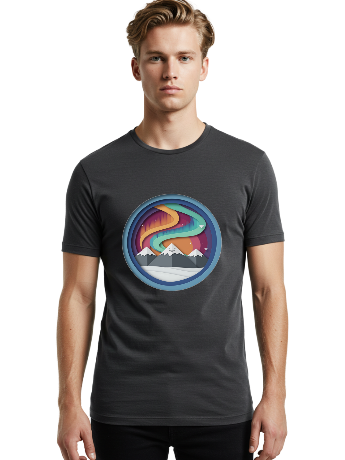 Stylized-Mountain-Landscape Men'S Graphic Tee, 100% Cotton, Comfortable Casual Summer Wear, Machine Washable, Vintage Camera, Old Camera, Antique Camera, Black Camera, Classic Photography, Photography Equipment, Nostalgic Device, Film Camera, Baj263