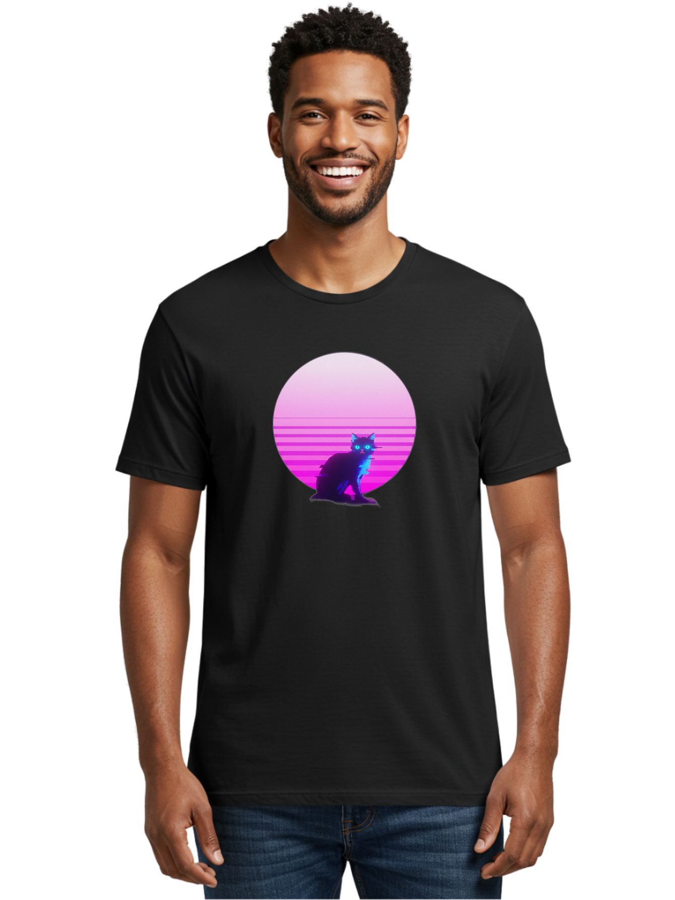 Vaporwave-Cat Men'S Graphic Tee, 100% Cotton, Comfortable Casual Summer Wear, Machine Washable, Vintage Camera, Old Camera, Antique Camera, Black Camera, Classic Photography, Photography Equipment, Nostalgic Device, Film Camera, Camera Art Baj290
