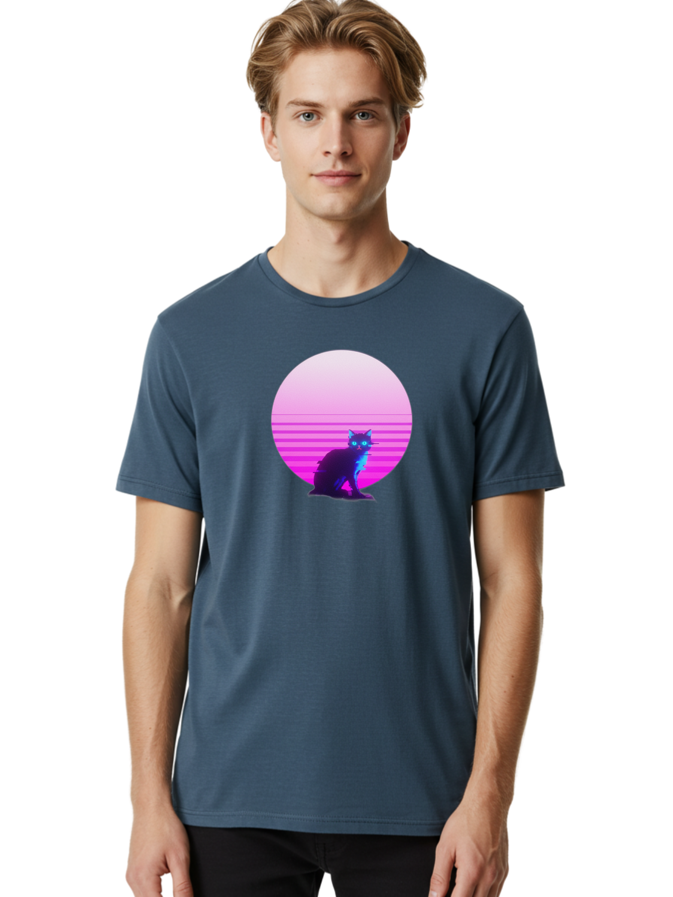 Vaporwave-Cat Men'S Graphic Tee, 100% Cotton, Comfortable Casual Summer Wear, Machine Washable, Vintage Camera, Old Camera, Antique Camera, Black Camera, Classic Photography, Photography Equipment, Nostalgic Device, Film Camera, Camera Art Baj290