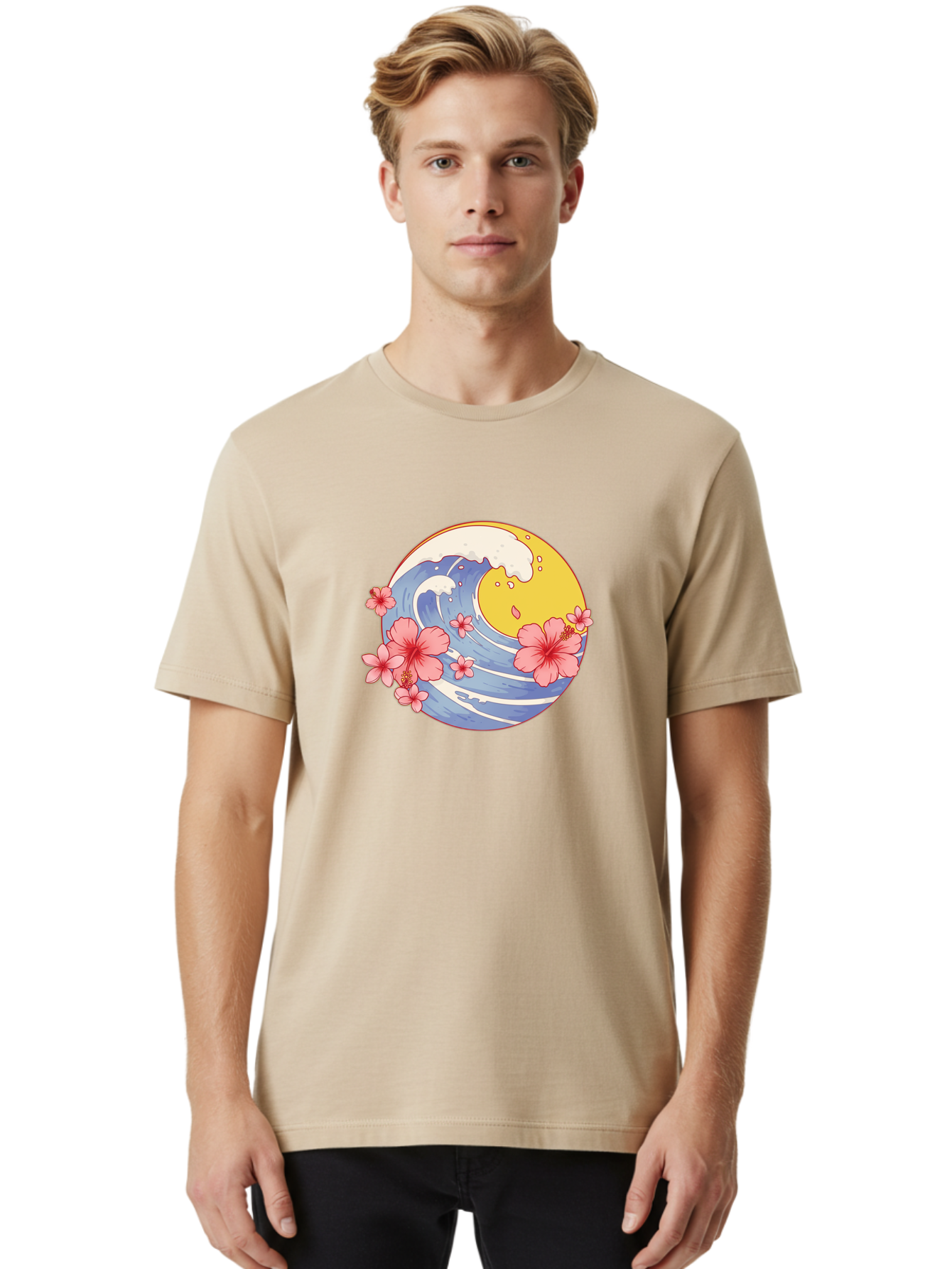 Wave-And-Cherry-Blossoms Men'S Graphic Tee, 100% Cotton, Comfortable Casual Summer Wear, Machine Washable, Vintage Camera, Old Camera, Antique Camera, Black Camera, Classic Photography, Photography Equipment, Nostalgic Device, Film Camera, Baj294
