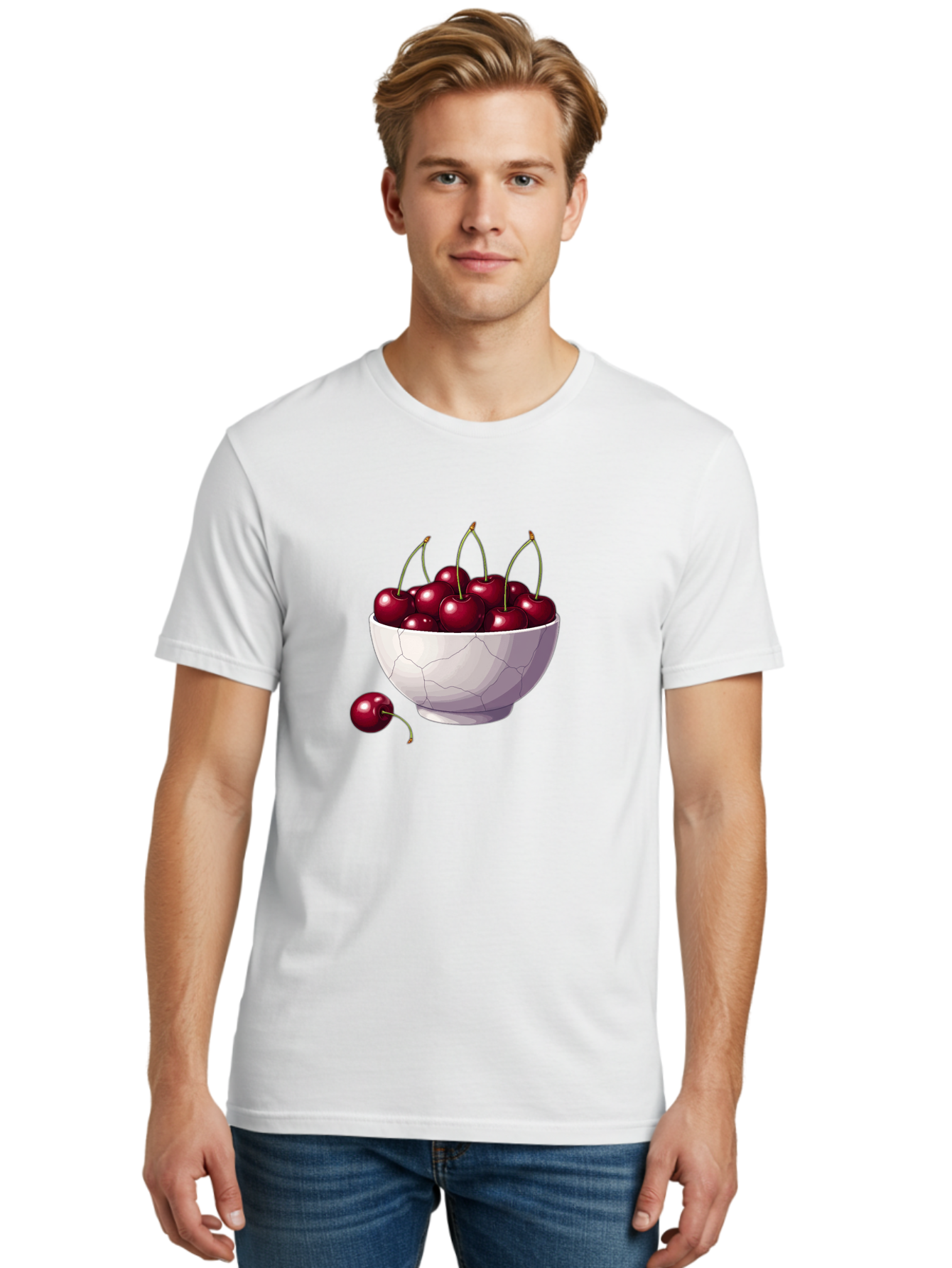 White-Bowl-Of-Cherries Men'S Graphic Tee, 100% Cotton, Comfortable Casual Summer Wear, Machine Washable, Vintage Camera, Old Camera, Antique Camera, Black Camera, Classic Photography, Photography Equipment, Nostalgic Device, Film Camera, Baj308