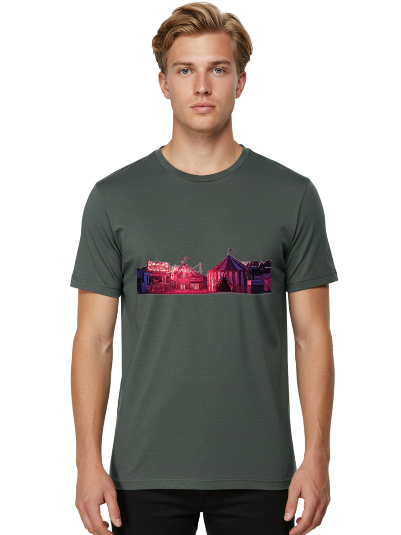 Carnival-Scene-2 Men'S Graphic Tee, 100% Cotton, Comfortable Casual Summer Wear, Machine Washable, Vintage Camera, Old Camera, Antique Camera, Black Camera, Classic Photography, Photography Equipment, Nostalgic Device, Film Camera, Camera Art Baj381