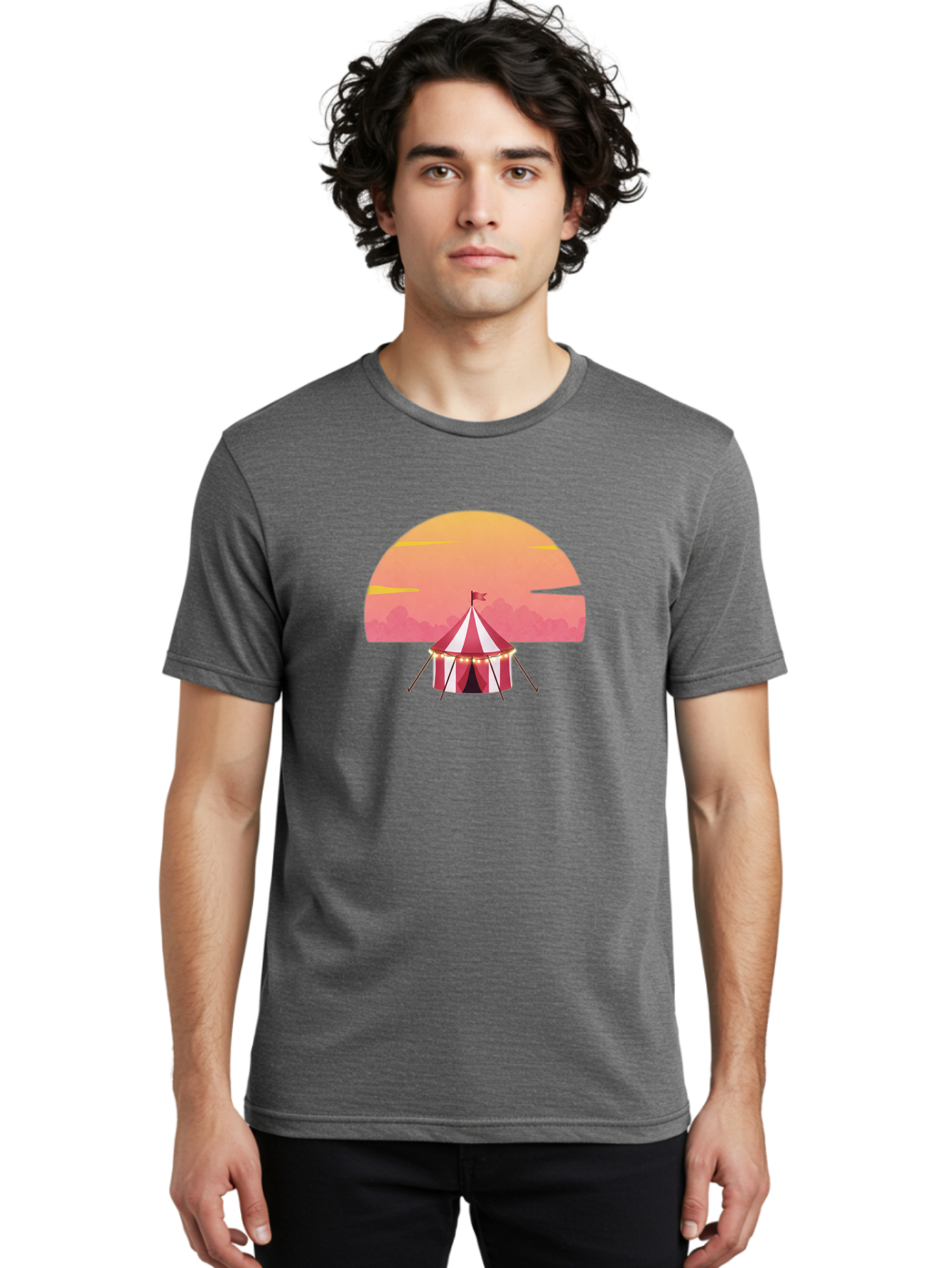 Circus-Tent-At-Sunset Men'S Graphic Tee, 100% Cotton, Comfortable Casual Summer Wear, Machine Washable, Vintage Camera, Old Camera, Antique Camera, Black Camera, Classic Photography, Photography Equipment, Nostalgic Device, Film Camera, Baj403