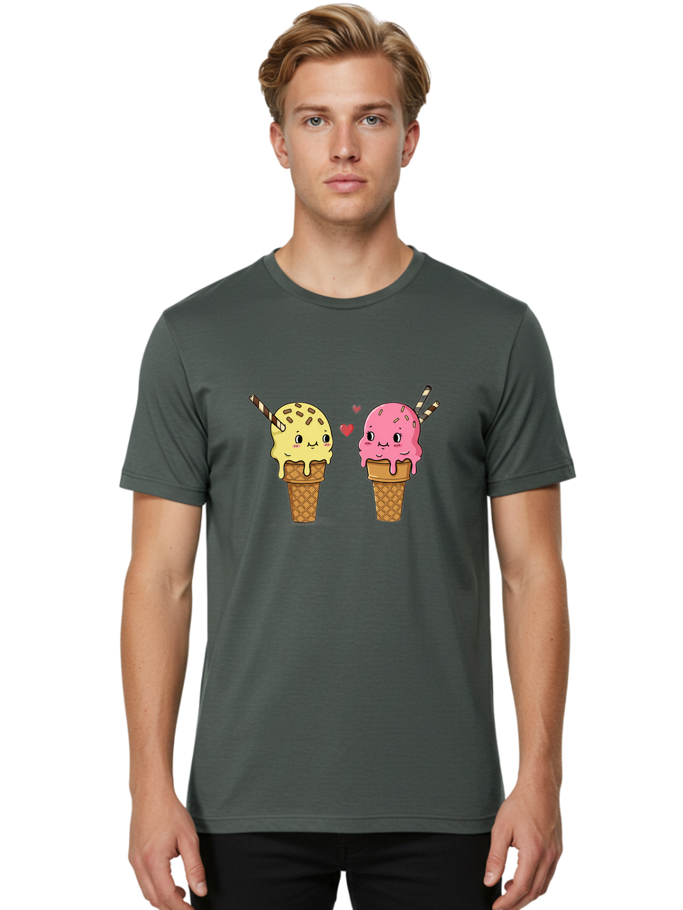 Couple-Ice-Cream Men'S Graphic Tee, 100% Cotton, Comfortable Casual Summer Wear, Machine Washable, Vintage Camera, Old Camera, Antique Camera, Black Camera, Classic Photography, Photography Equipment, Nostalgic Device, Film Camera, Camera Art Baj417