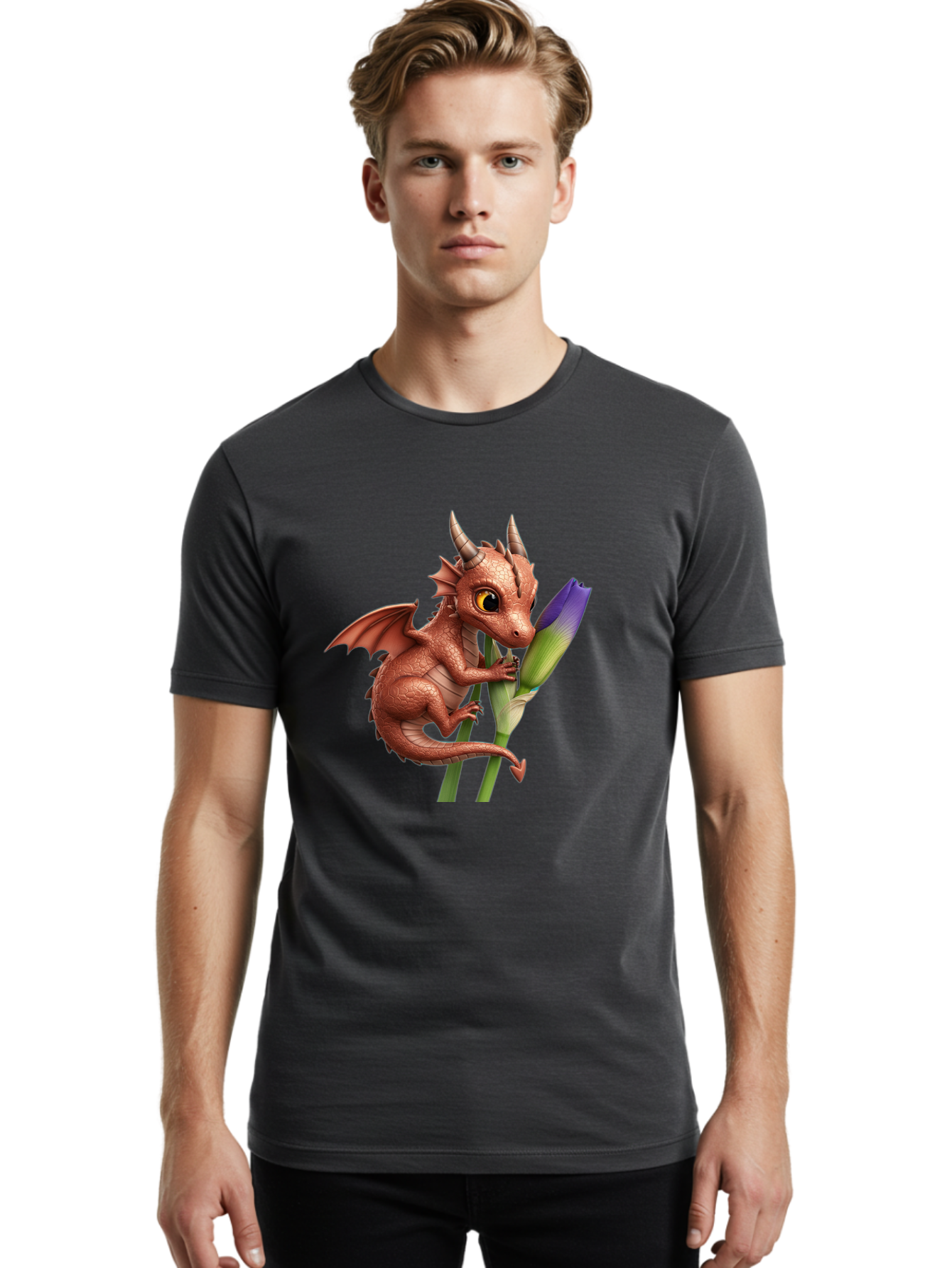 Dragon-With-Purple-Flower Men'S Graphic Tee, 100% Cotton, Comfortable Casual Summer Wear, Machine Washable, Vintage Camera, Old Camera, Antique Camera, Black Camera, Classic Photography, Photography Equipment, Nostalgic Device, Film Camera, Baj459