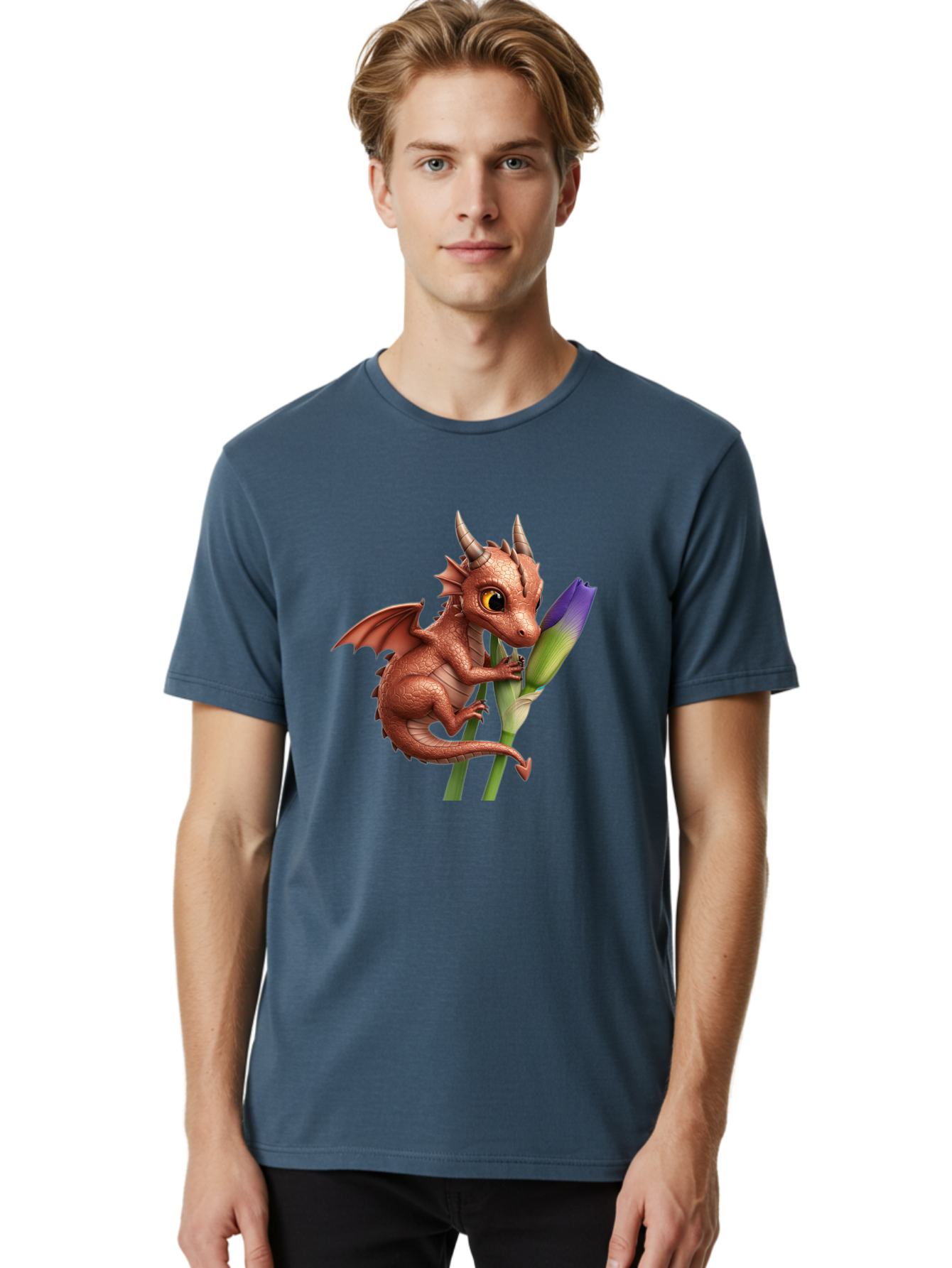 Dragon-With-Purple-Flower Men'S Graphic Tee, 100% Cotton, Comfortable Casual Summer Wear, Machine Washable, Vintage Camera, Old Camera, Antique Camera, Black Camera, Classic Photography, Photography Equipment, Nostalgic Device, Film Camera, Baj459