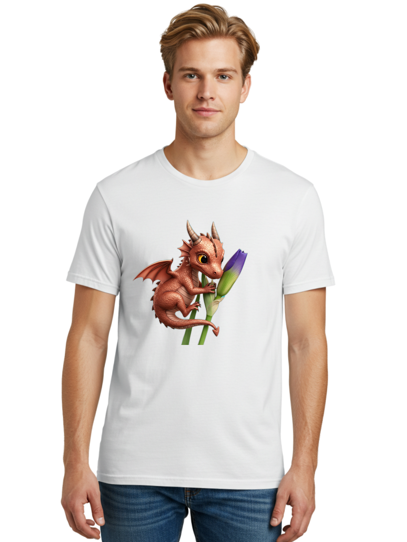 Dragon-With-Purple-Flower Men'S Graphic Tee, 100% Cotton, Comfortable Casual Summer Wear, Machine Washable, Vintage Camera, Old Camera, Antique Camera, Black Camera, Classic Photography, Photography Equipment, Nostalgic Device, Film Camera, Baj459