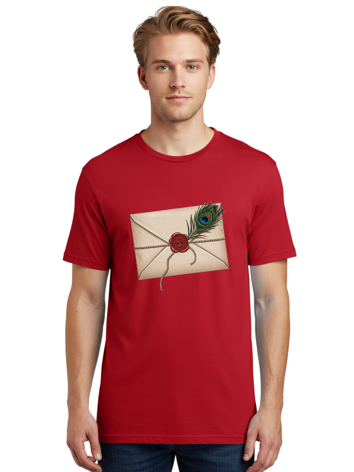 Envelope-With-Peacock-Feather-1 Men'S Graphic Tee, 100% Cotton, Comfortable Casual Summer Wear, Machine Washable, Vintage Camera, Old Camera, Antique Camera, Black Camera, Classic Photography, Photography Equipment, Nostalgic Device, Baj463