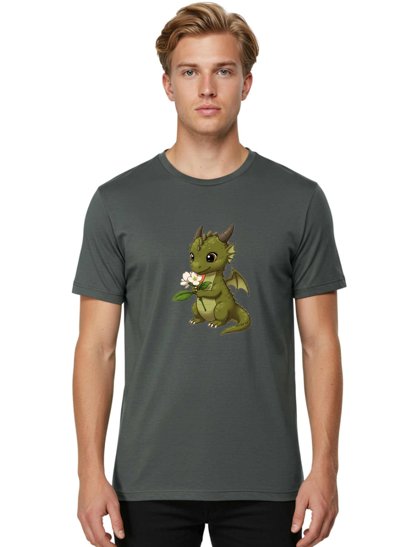Green-Dragon-With-Flower Men'S Graphic Tee, 100% Cotton, Comfortable Casual Summer Wear, Machine Washable, Vintage Camera, Old Camera, Antique Camera, Black Camera, Classic Photography, Photography Equipment, Nostalgic Device, Film Camera, Baj486