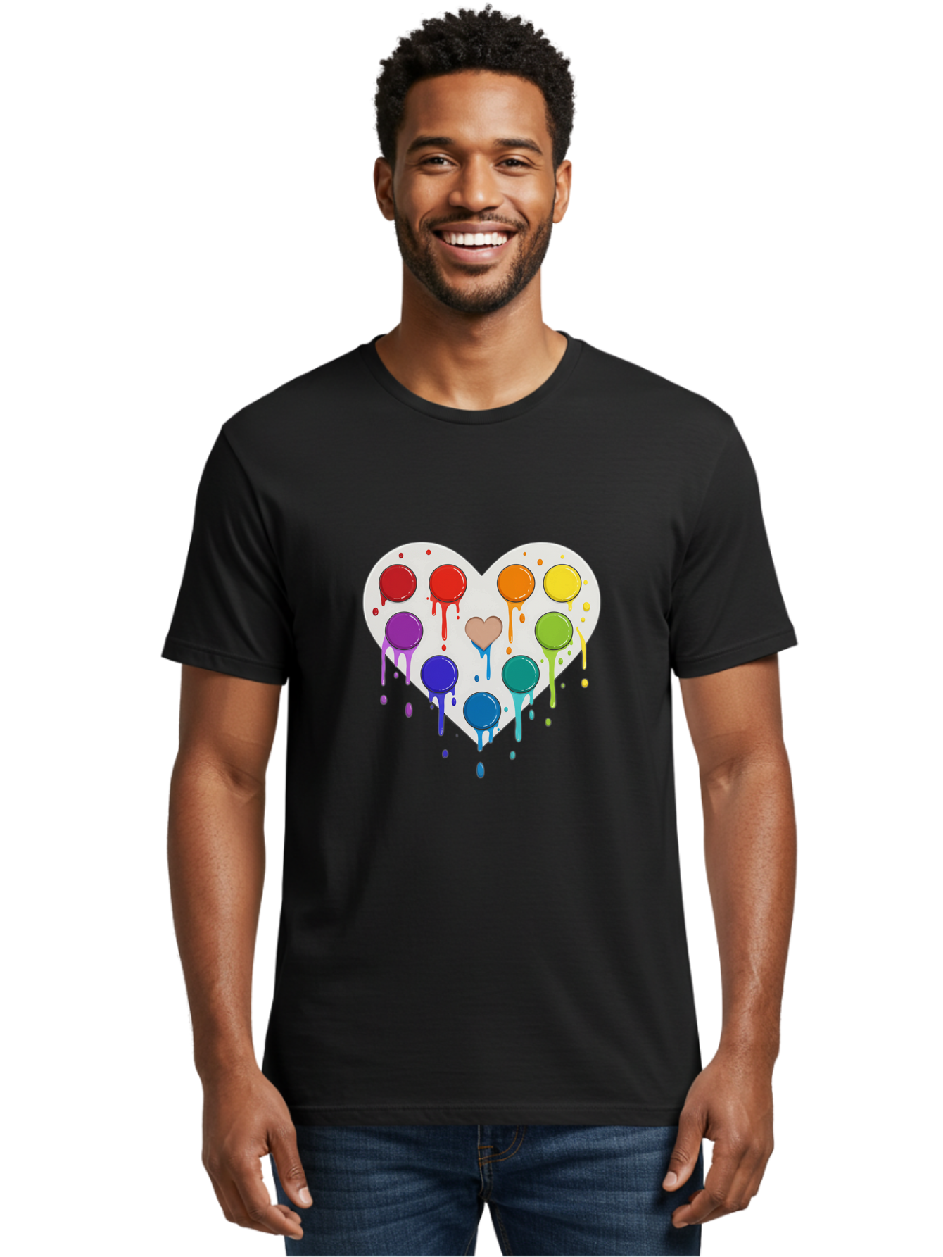 Heart-Paint-Palette Men'S Graphic Tee, 100% Cotton, Comfortable Casual Summer Wear, Machine Washable, Vintage Camera, Old Camera, Antique Camera, Black Camera, Classic Photography, Photography Equipment, Nostalgic Device, Film Camera, Baj490