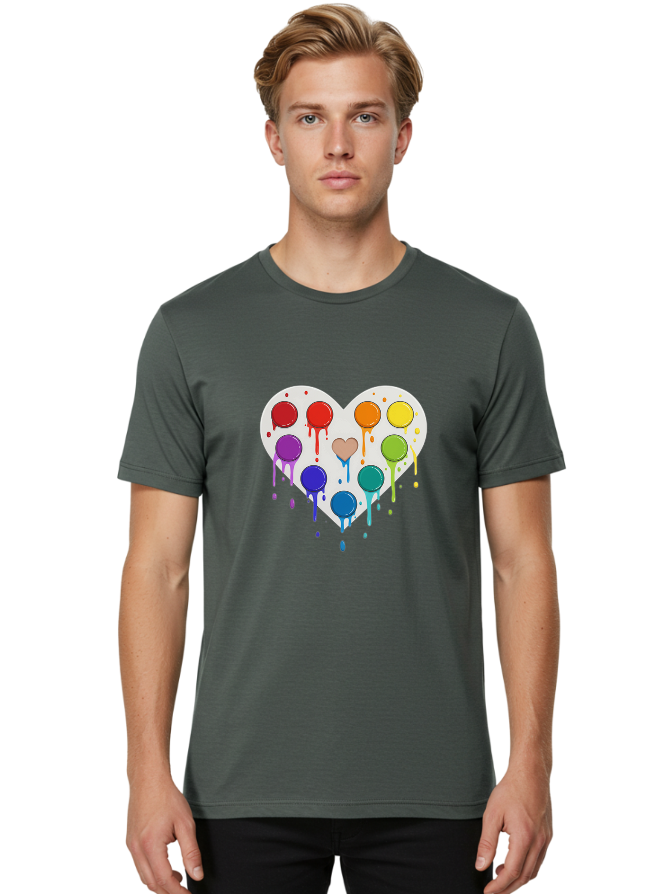 Heart-Paint-Palette Men'S Graphic Tee, 100% Cotton, Comfortable Casual Summer Wear, Machine Washable, Vintage Camera, Old Camera, Antique Camera, Black Camera, Classic Photography, Photography Equipment, Nostalgic Device, Film Camera, Baj490