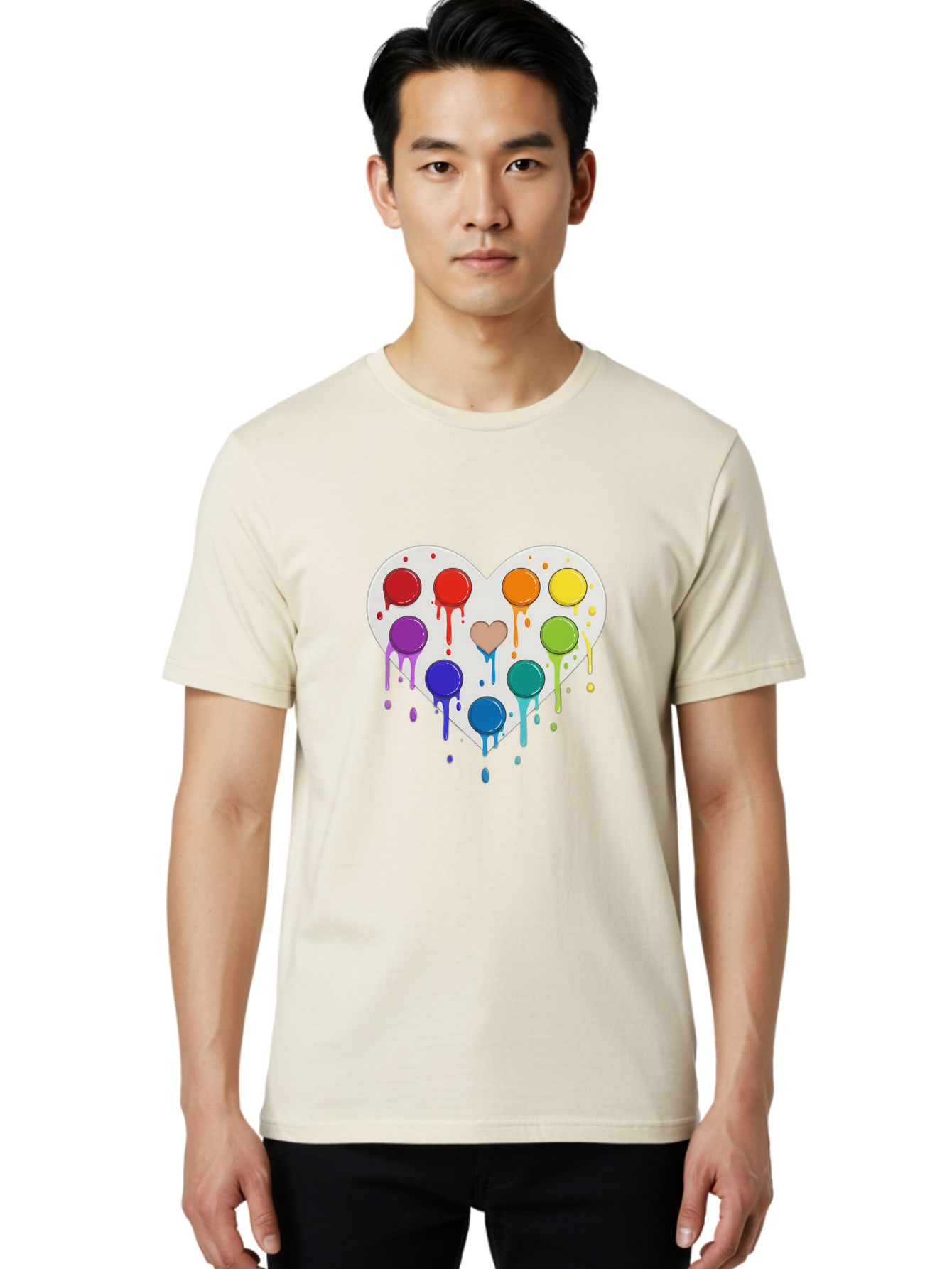 Heart-Paint-Palette Men'S Graphic Tee, 100% Cotton, Comfortable Casual Summer Wear, Machine Washable, Vintage Camera, Old Camera, Antique Camera, Black Camera, Classic Photography, Photography Equipment, Nostalgic Device, Film Camera, Baj490