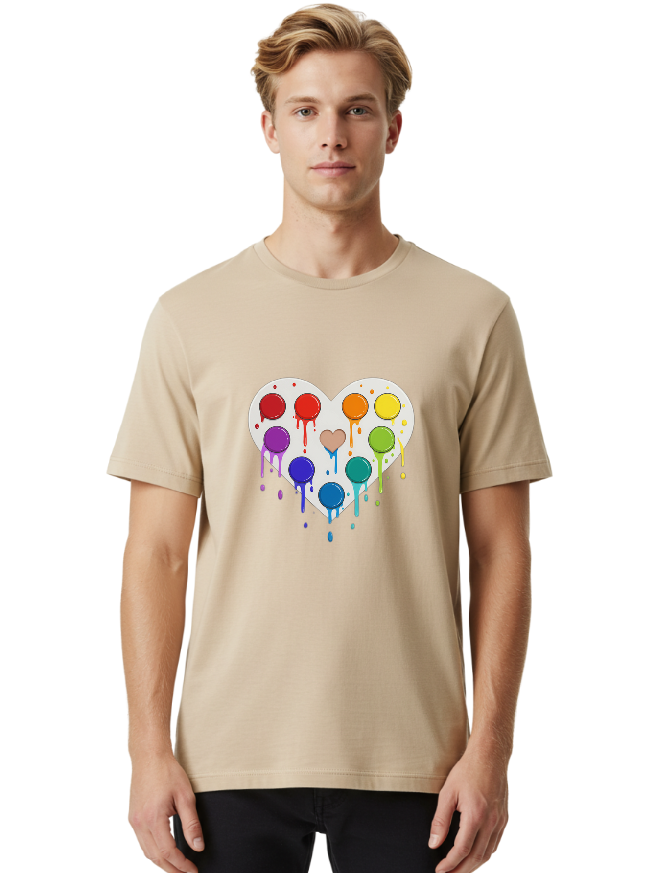 Heart-Paint-Palette Men'S Graphic Tee, 100% Cotton, Comfortable Casual Summer Wear, Machine Washable, Vintage Camera, Old Camera, Antique Camera, Black Camera, Classic Photography, Photography Equipment, Nostalgic Device, Film Camera, Baj490