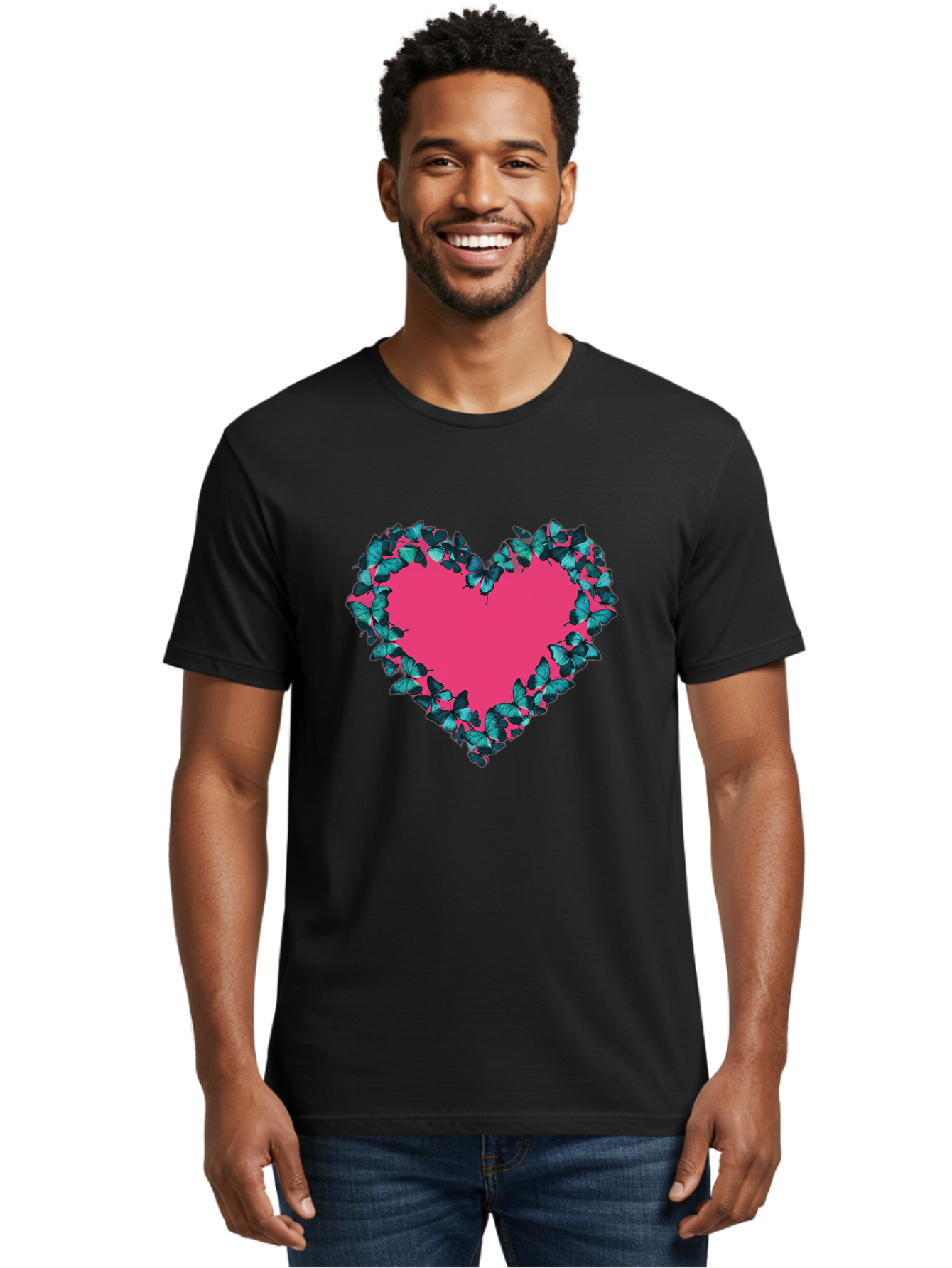 Heart-Surrounded-By-Butterflies Men'S Graphic Tee, 100% Cotton, Comfortable Casual Summer Wear, Machine Washable, Vintage Camera, Old Camera, Antique Camera, Black Camera, Classic Photography, Photography Equipment, Nostalgic Device, Baj494