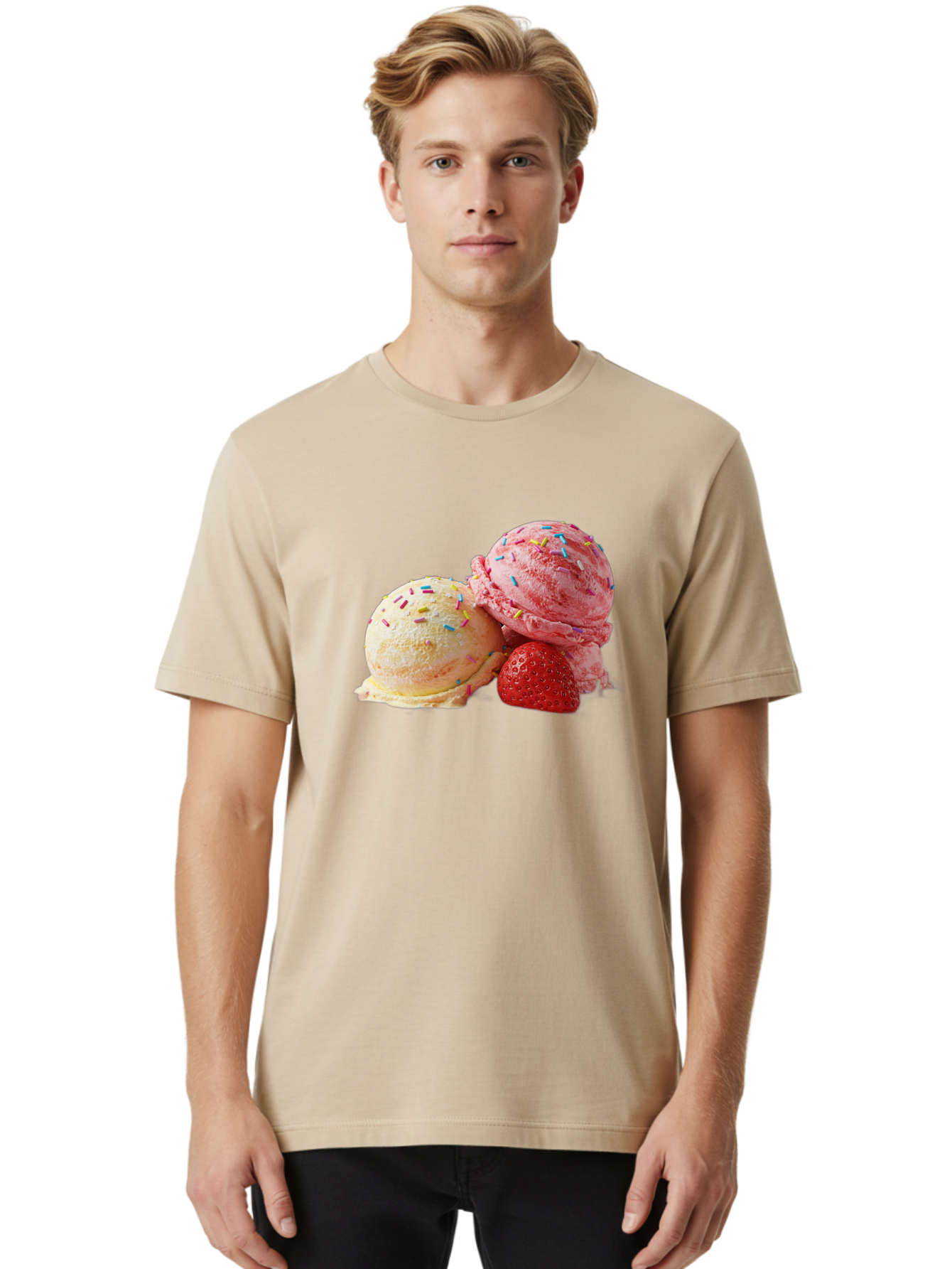 Ice-Cream-Scoops-With-Sprinkles Men'S Graphic Tee, 100% Cotton, Comfortable Casual Summer Wear, Machine Washable, Vintage Camera, Old Camera, Antique Camera, Black Camera, Classic Photography, Photography Equipment, Nostalgic Device, Baj510