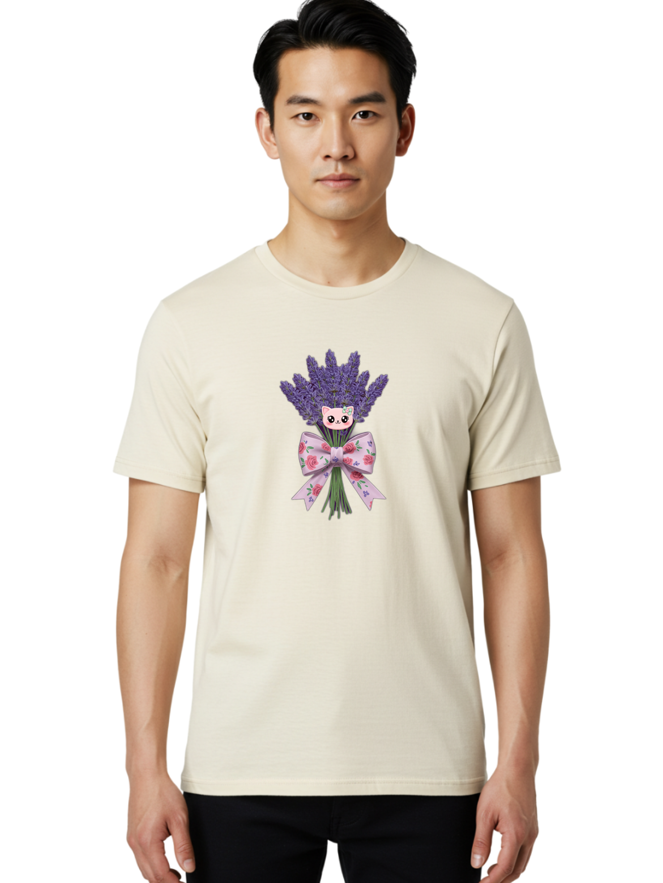 Lavender-Bouquet-With-Cat-Face Men'S Graphic Tee, 100% Cotton, Comfortable Casual Summer Wear, Machine Washable, Vintage Camera, Old Camera, Antique Camera, Black Camera, Classic Photography, Photography Equipment, Nostalgic Device, Baj559