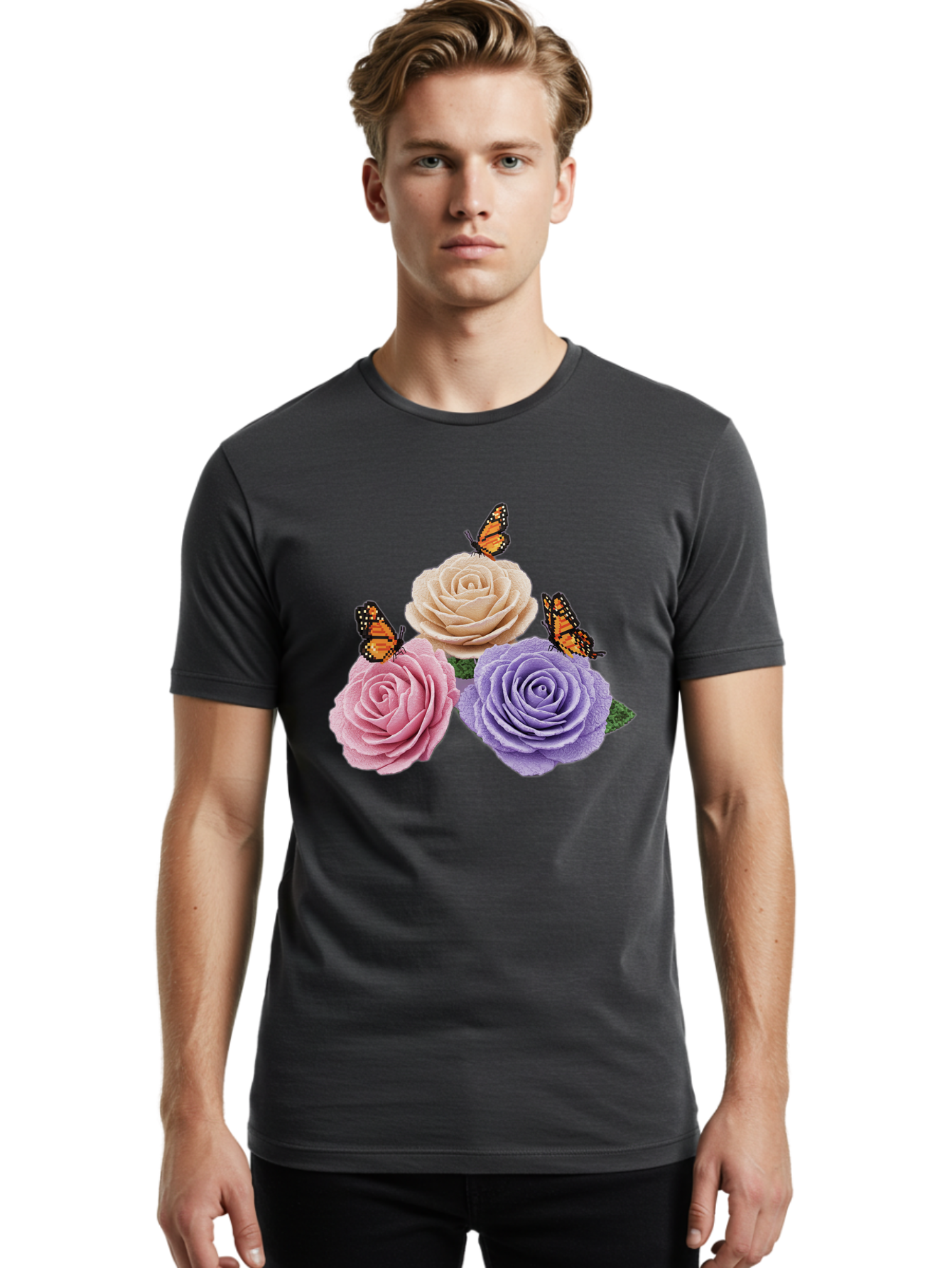 Monarch-Butterflies-Roses Men'S Graphic Tee, 100% Cotton, Comfortable Casual Summer Wear, Machine Washable, Vintage Camera, Old Camera, Antique Camera, Black Camera, Classic Photography, Photography Equipment, Nostalgic Device, Film Camera, Baj594