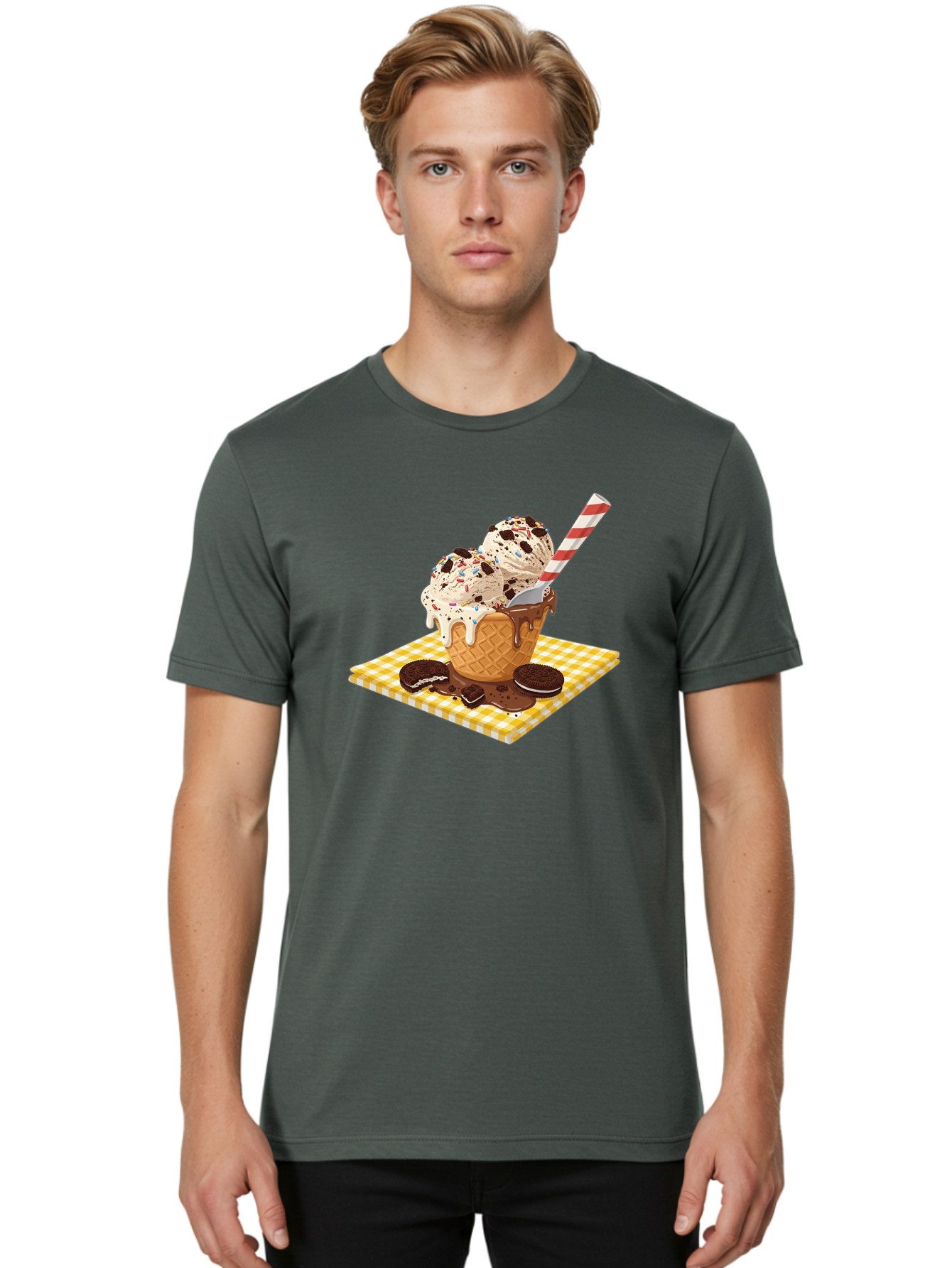 Oreo-Ice-Cream Men'S Graphic Tee, 100% Cotton, Comfortable Casual Summer Wear, Machine Washable, Vintage Camera, Old Camera, Antique Camera, Black Camera, Classic Photography, Photography Equipment, Nostalgic Device, Film Camera, Camera Art Baj605