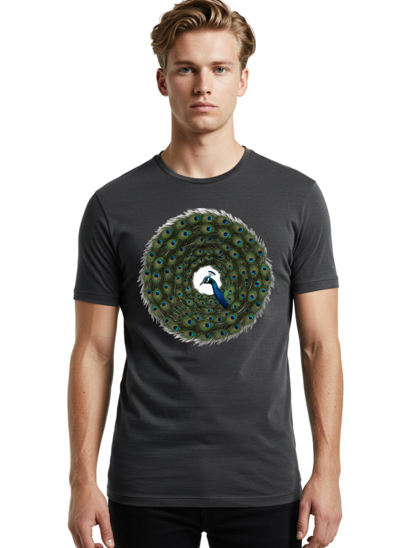 Peacock-Feathers-1 Men'S Graphic Tee, 100% Cotton, Comfortable Casual Summer Wear, Machine Washable, Vintage Camera, Old Camera, Antique Camera, Black Camera, Classic Photography, Photography Equipment, Nostalgic Device, Film Camera, Baj629