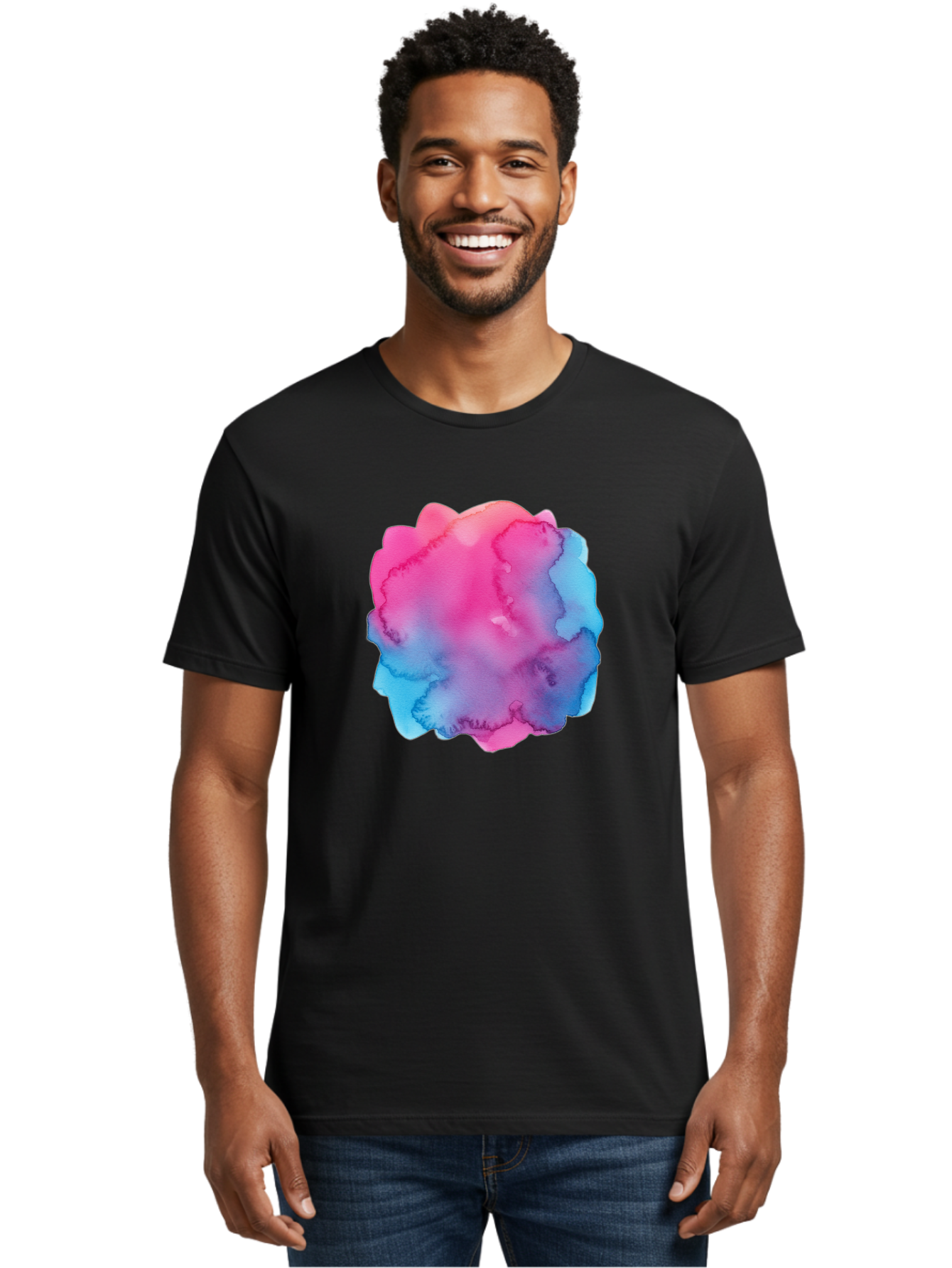 Pink-Blue-Watercolor-Splash Men'S Graphic Tee, 100% Cotton, Comfortable Casual Summer Wear, Machine Washable, Vintage Camera, Old Camera, Antique Camera, Black Camera, Classic Photography, Photography Equipment, Nostalgic Device, Film Camera, Baj658