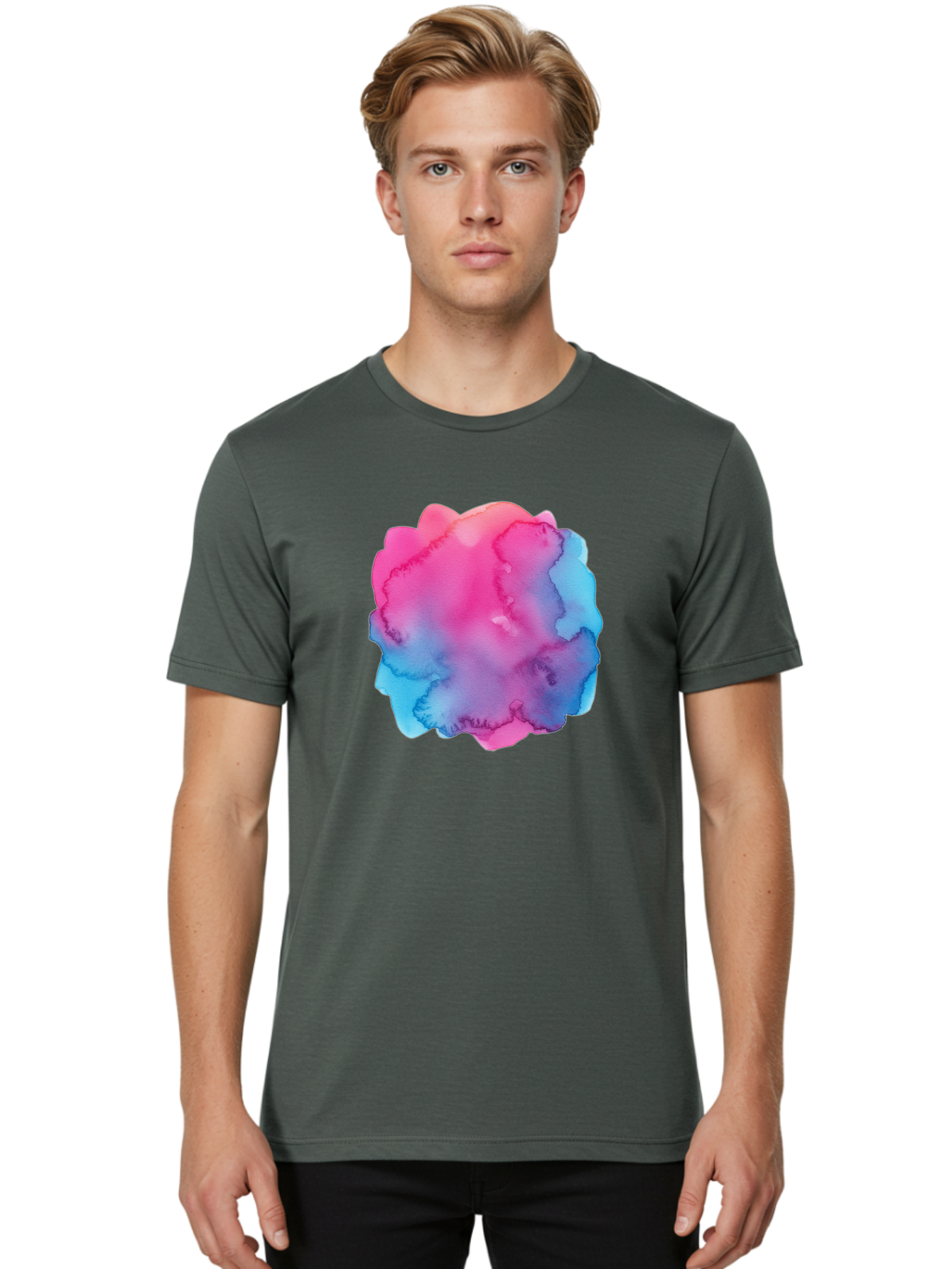 Pink-Blue-Watercolor-Splash Men'S Graphic Tee, 100% Cotton, Comfortable Casual Summer Wear, Machine Washable, Vintage Camera, Old Camera, Antique Camera, Black Camera, Classic Photography, Photography Equipment, Nostalgic Device, Film Camera, Baj658