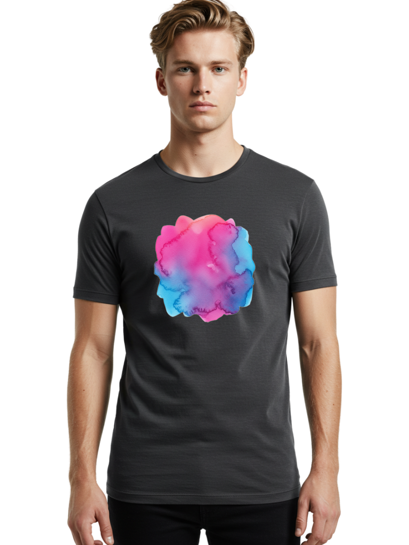 Pink-Blue-Watercolor-Splash Men'S Graphic Tee, 100% Cotton, Comfortable Casual Summer Wear, Machine Washable, Vintage Camera, Old Camera, Antique Camera, Black Camera, Classic Photography, Photography Equipment, Nostalgic Device, Film Camera, Baj658