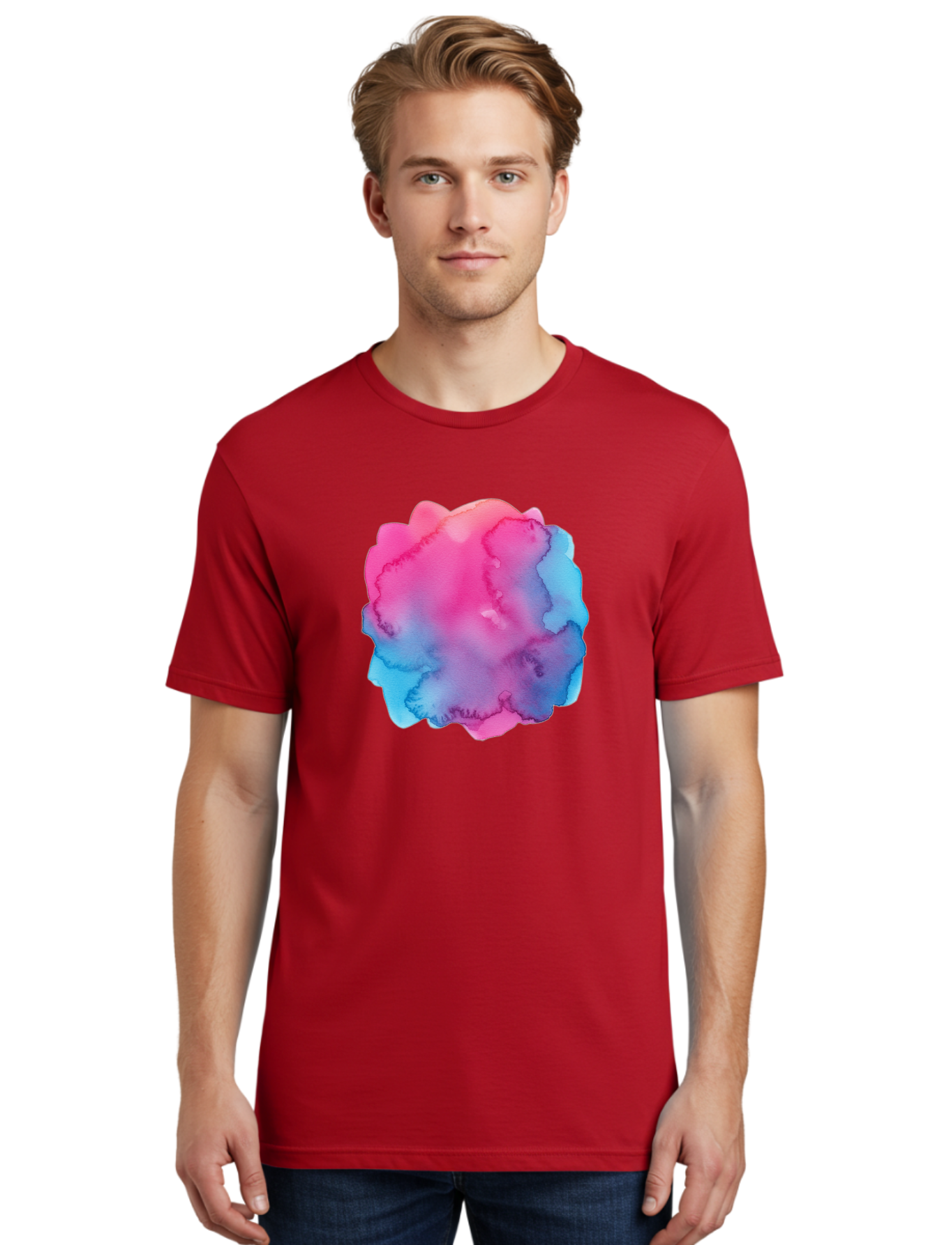 Pink-Blue-Watercolor-Splash Men'S Graphic Tee, 100% Cotton, Comfortable Casual Summer Wear, Machine Washable, Vintage Camera, Old Camera, Antique Camera, Black Camera, Classic Photography, Photography Equipment, Nostalgic Device, Film Camera, Baj658