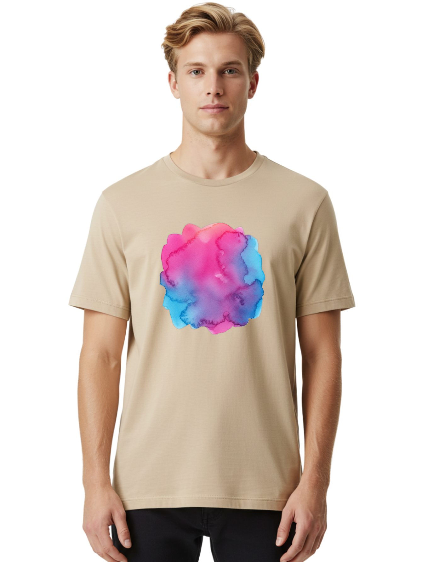 Pink-Blue-Watercolor-Splash Men'S Graphic Tee, 100% Cotton, Comfortable Casual Summer Wear, Machine Washable, Vintage Camera, Old Camera, Antique Camera, Black Camera, Classic Photography, Photography Equipment, Nostalgic Device, Film Camera, Baj658