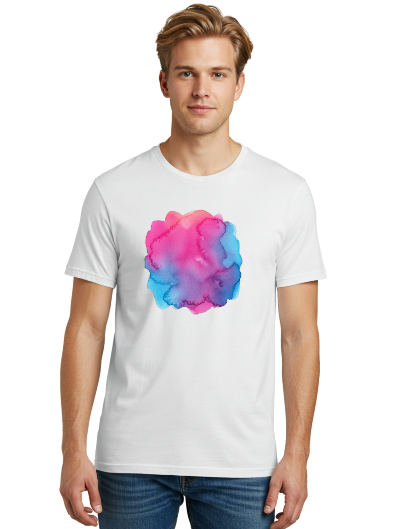Pink-Blue-Watercolor-Splash Men'S Graphic Tee, 100% Cotton, Comfortable Casual Summer Wear, Machine Washable, Vintage Camera, Old Camera, Antique Camera, Black Camera, Classic Photography, Photography Equipment, Nostalgic Device, Film Camera, Baj658
