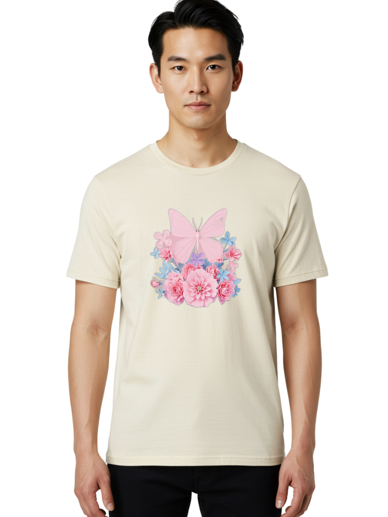 Pink-Butterfly-And-Flowers Men'S Graphic Tee, 100% Cotton, Comfortable Casual Summer Wear, Machine Washable, Vintage Camera, Old Camera, Antique Camera, Black Camera, Classic Photography, Photography Equipment, Nostalgic Device, Film Camera, Baj659