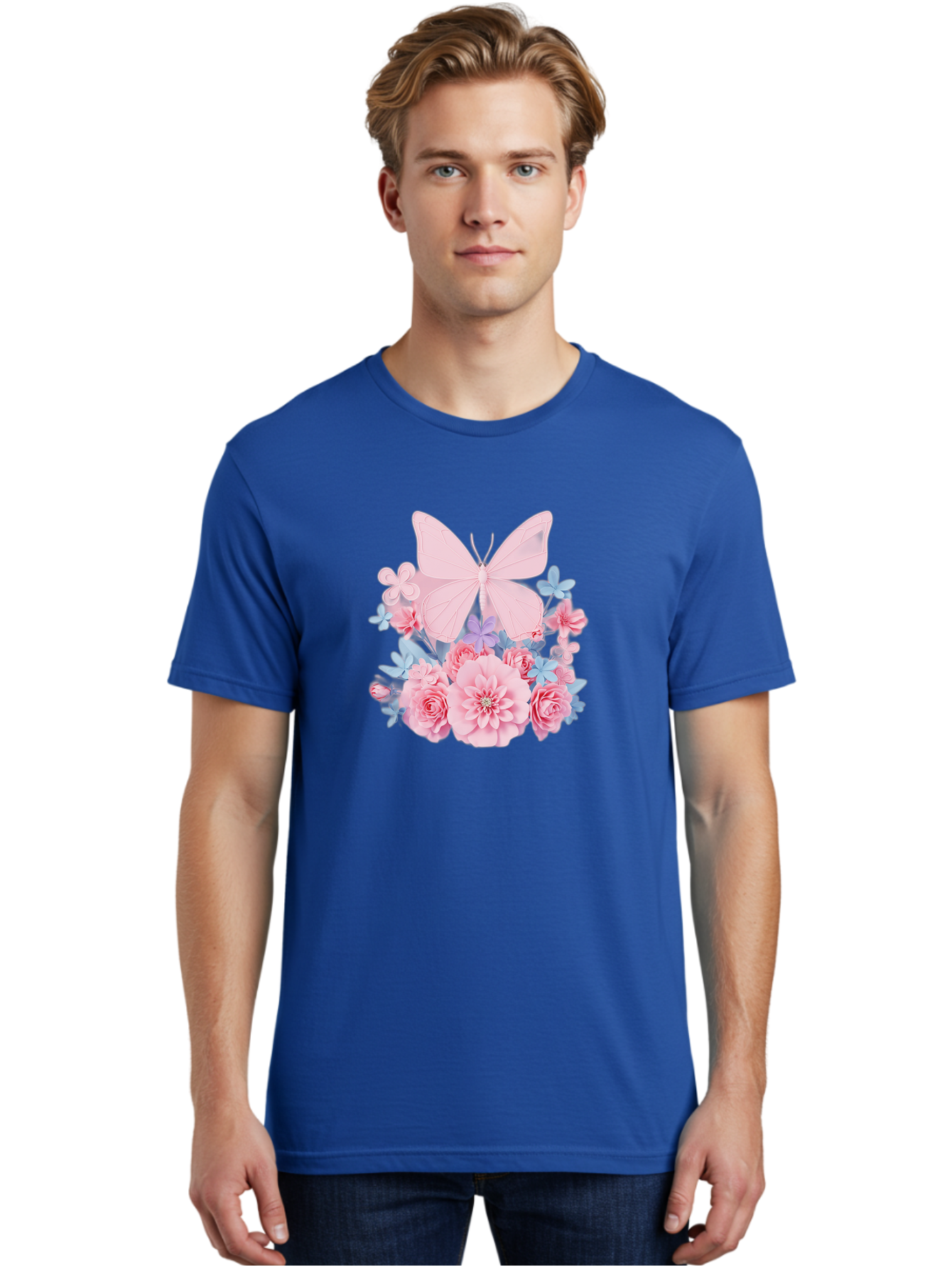 Pink-Butterfly-And-Flowers Men'S Graphic Tee, 100% Cotton, Comfortable Casual Summer Wear, Machine Washable, Vintage Camera, Old Camera, Antique Camera, Black Camera, Classic Photography, Photography Equipment, Nostalgic Device, Film Camera, Baj659