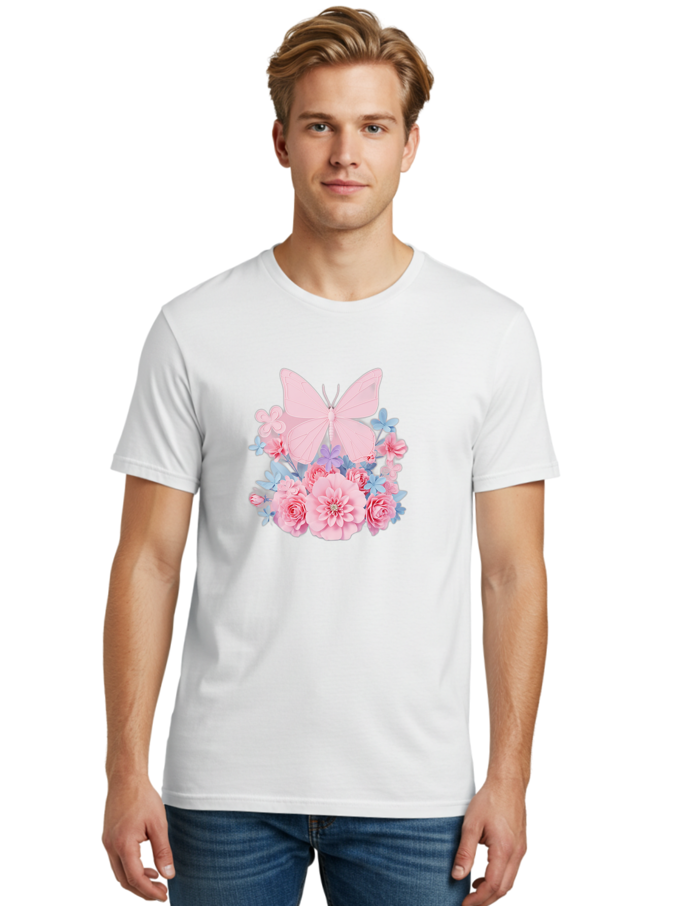 Pink-Butterfly-And-Flowers Men'S Graphic Tee, 100% Cotton, Comfortable Casual Summer Wear, Machine Washable, Vintage Camera, Old Camera, Antique Camera, Black Camera, Classic Photography, Photography Equipment, Nostalgic Device, Film Camera, Baj659