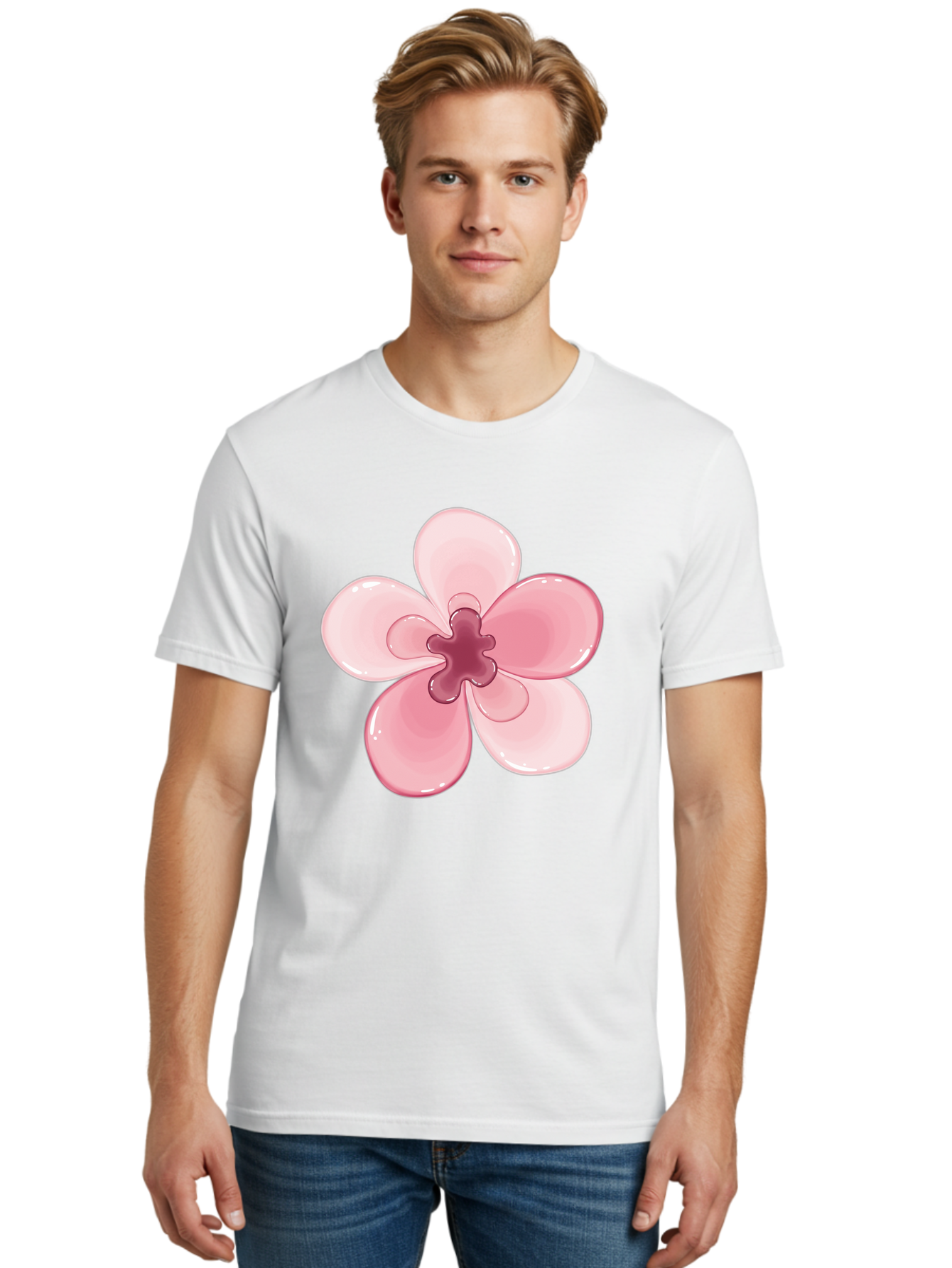 Pink-Flower-1 Men'S Graphic Tee, 100% Cotton, Comfortable Casual Summer Wear, Machine Washable, Vintage Camera, Old Camera, Antique Camera, Black Camera, Classic Photography, Photography Equipment, Nostalgic Device, Film Camera, Camera Art Baj669