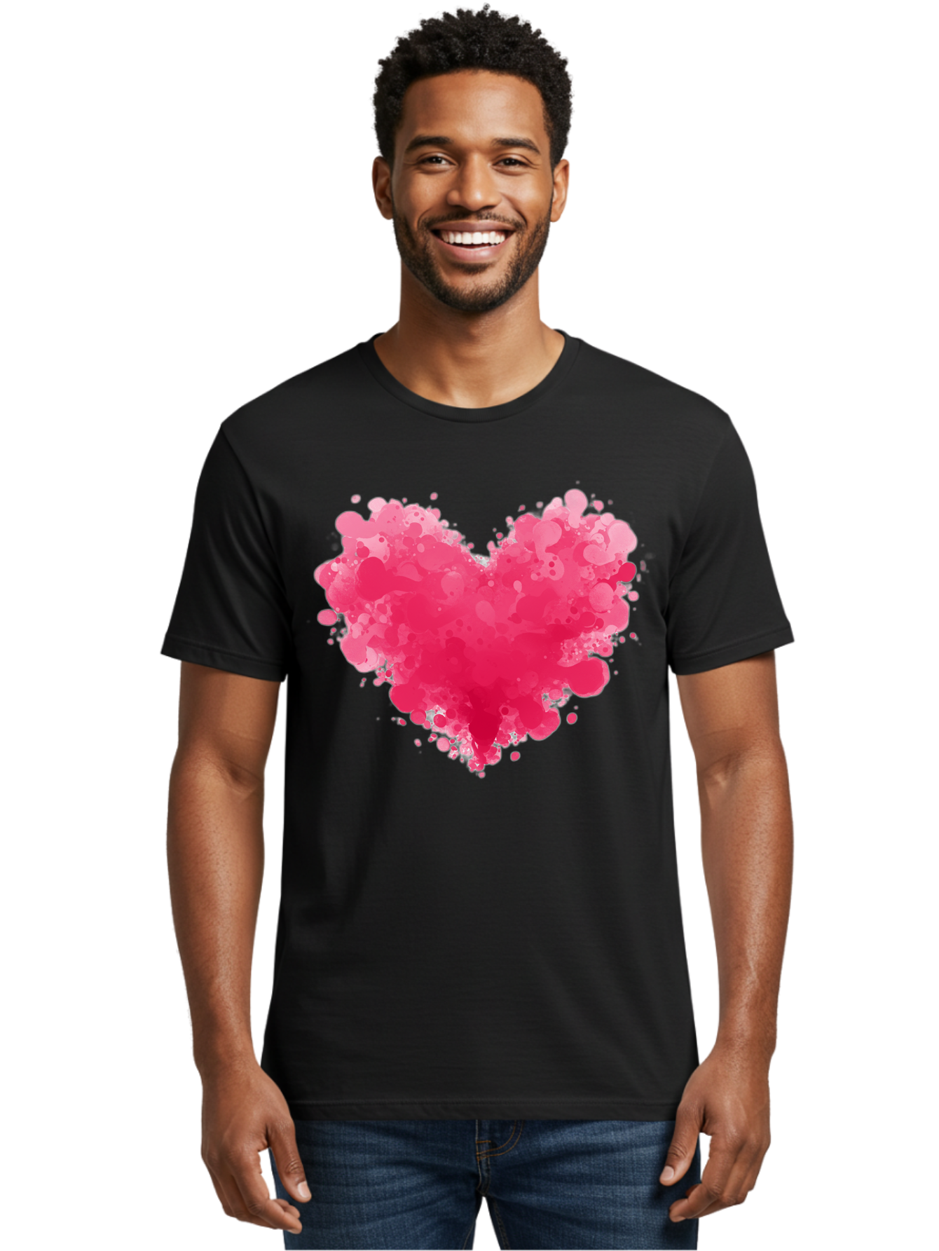 Pink-Heart-Splatter Men'S Graphic Tee, 100% Cotton, Comfortable Casual Summer Wear, Machine Washable, Vintage Camera, Old Camera, Antique Camera, Black Camera, Classic Photography, Photography Equipment, Nostalgic Device, Film Camera, Baj683