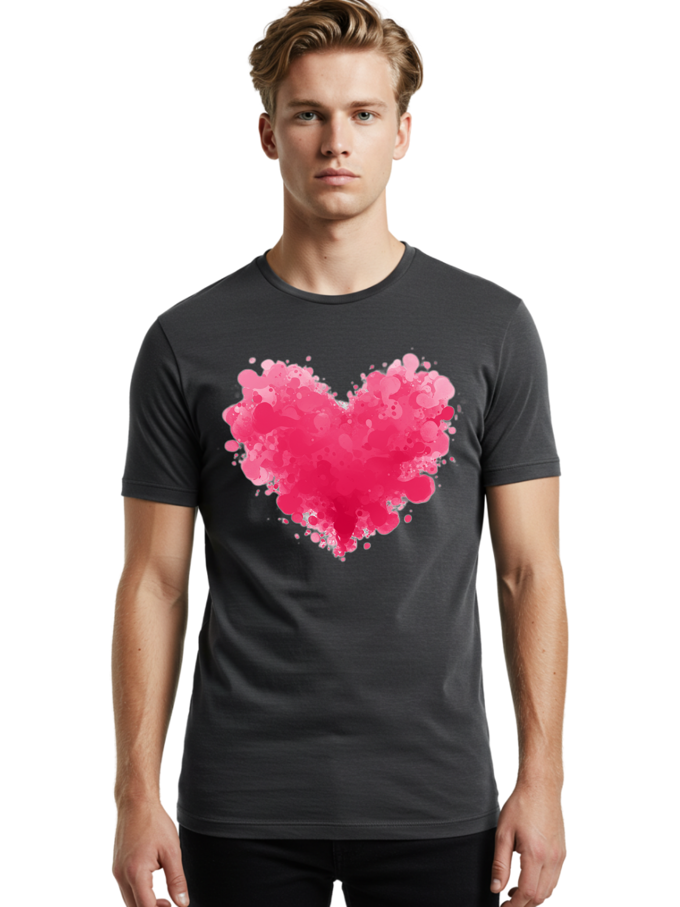 Pink-Heart-Splatter Men'S Graphic Tee, 100% Cotton, Comfortable Casual Summer Wear, Machine Washable, Vintage Camera, Old Camera, Antique Camera, Black Camera, Classic Photography, Photography Equipment, Nostalgic Device, Film Camera, Baj683