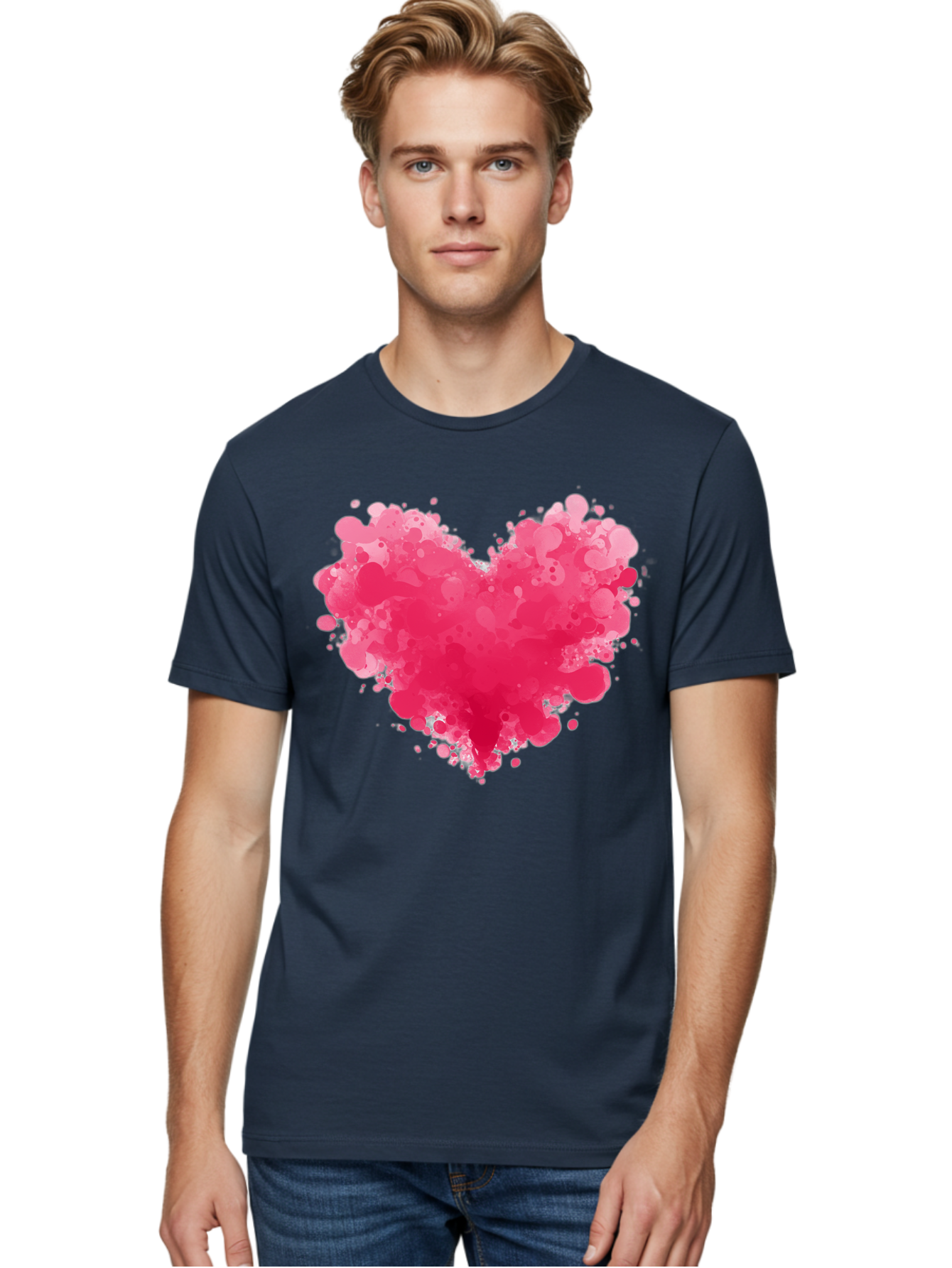 Pink-Heart-Splatter Men'S Graphic Tee, 100% Cotton, Comfortable Casual Summer Wear, Machine Washable, Vintage Camera, Old Camera, Antique Camera, Black Camera, Classic Photography, Photography Equipment, Nostalgic Device, Film Camera, Baj683