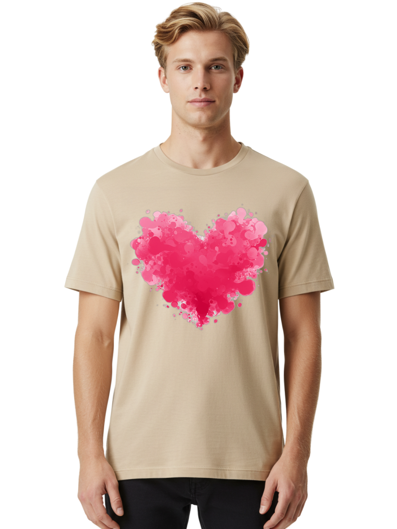 Pink-Heart-Splatter Men'S Graphic Tee, 100% Cotton, Comfortable Casual Summer Wear, Machine Washable, Vintage Camera, Old Camera, Antique Camera, Black Camera, Classic Photography, Photography Equipment, Nostalgic Device, Film Camera, Baj683